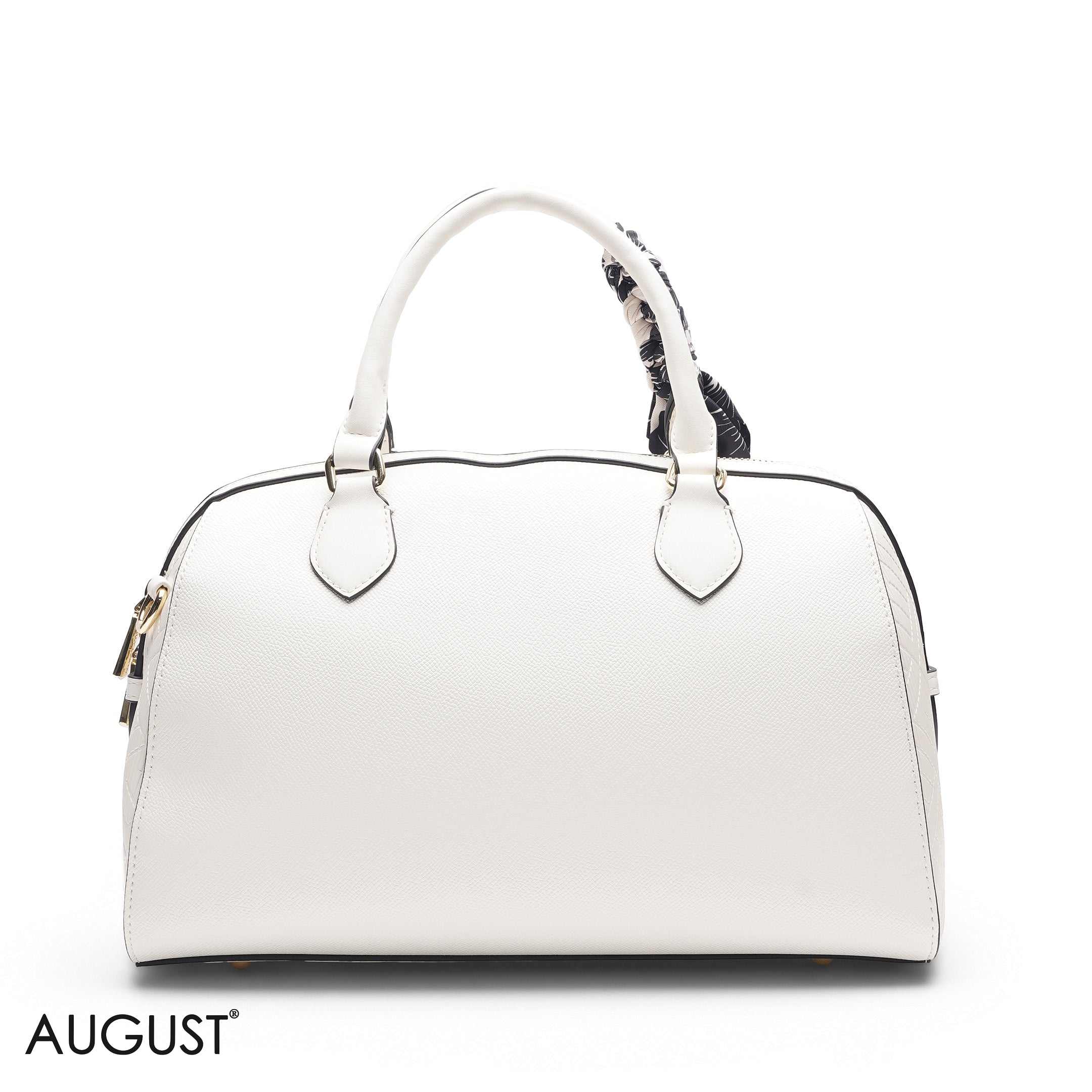 WHITE FLORAL BAG WITH FRONT POUCH & SCARF - LARGE