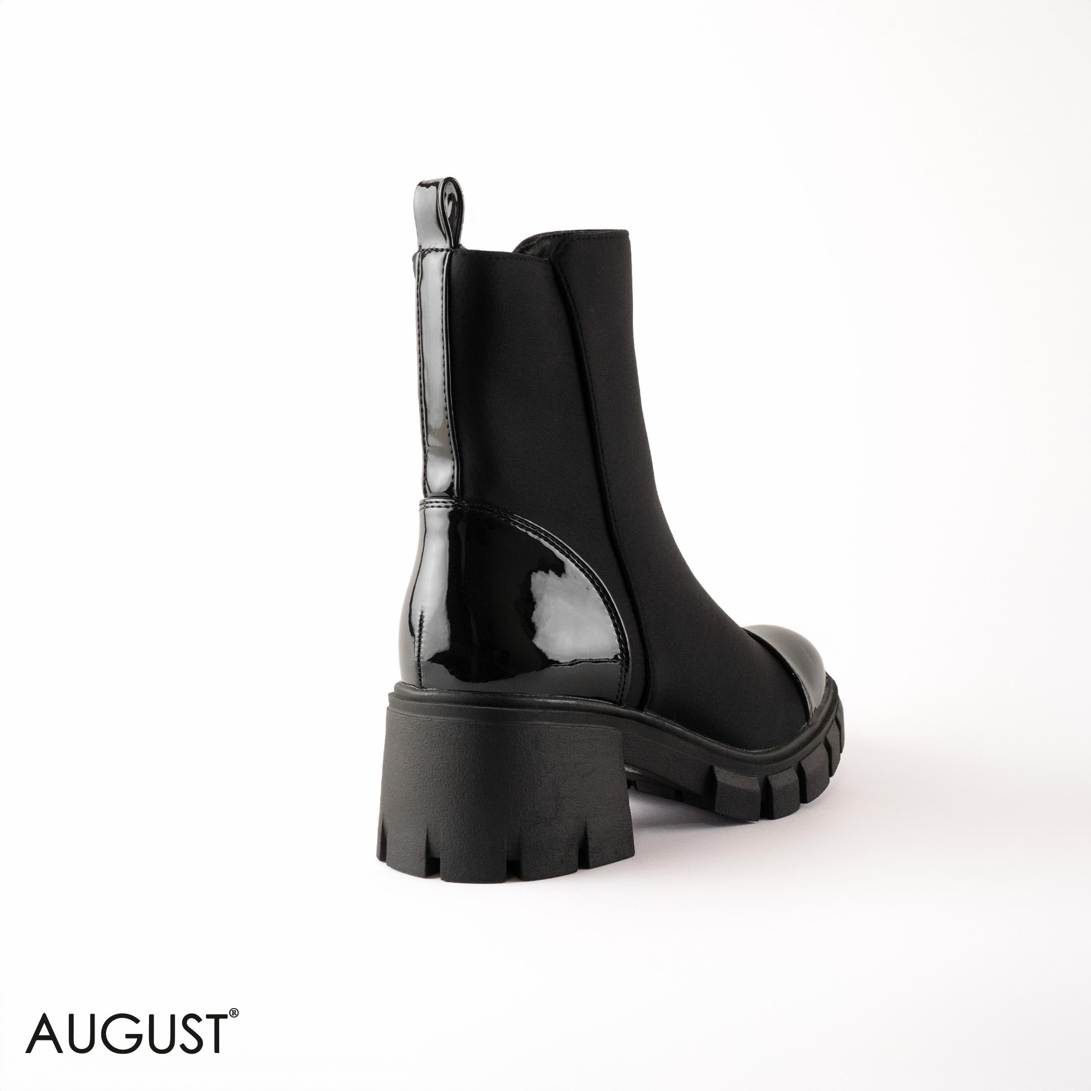 GLOSSY LEATHER ANKLE BOOTS WITH CHUNKY SOLE