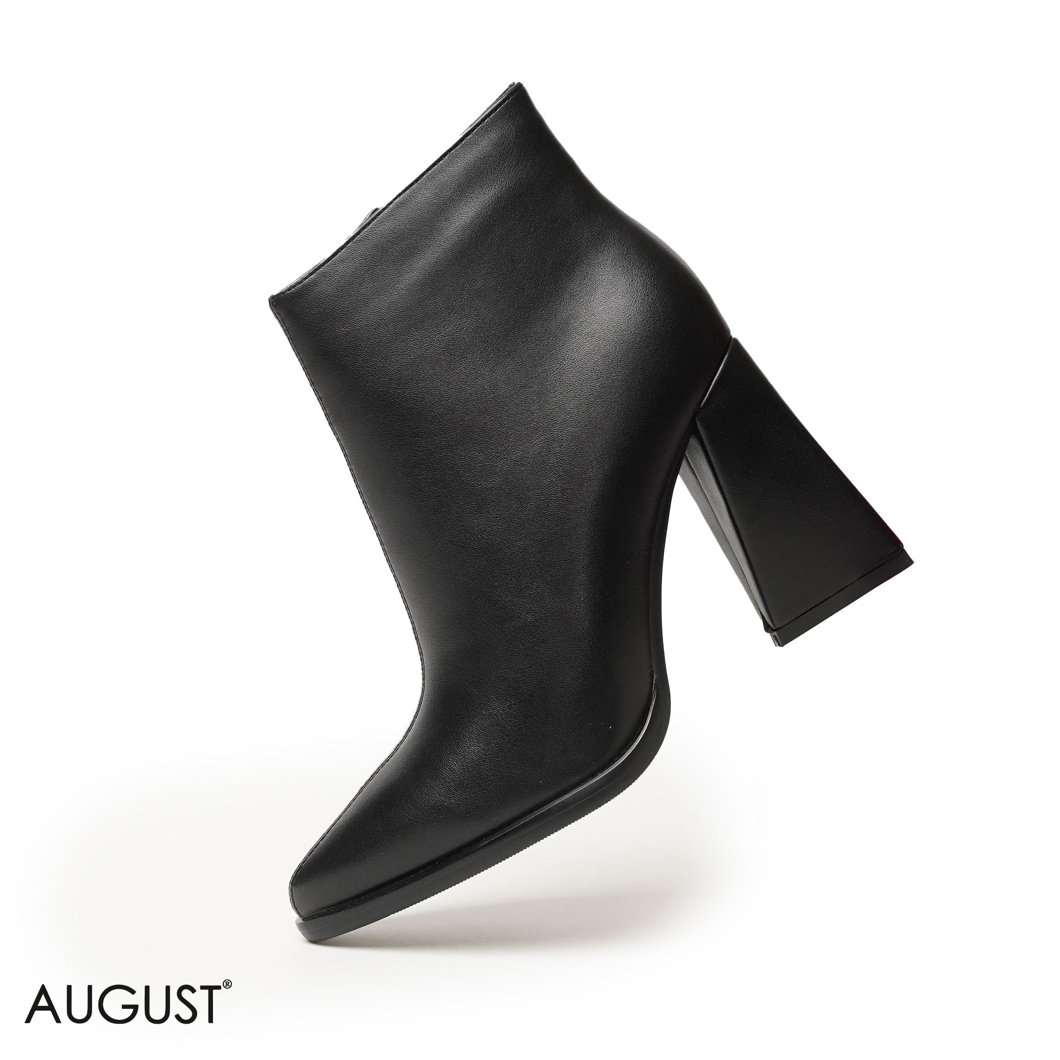BLACK LEATHER HEELED BOOTS WITH SIDE ZIPPER