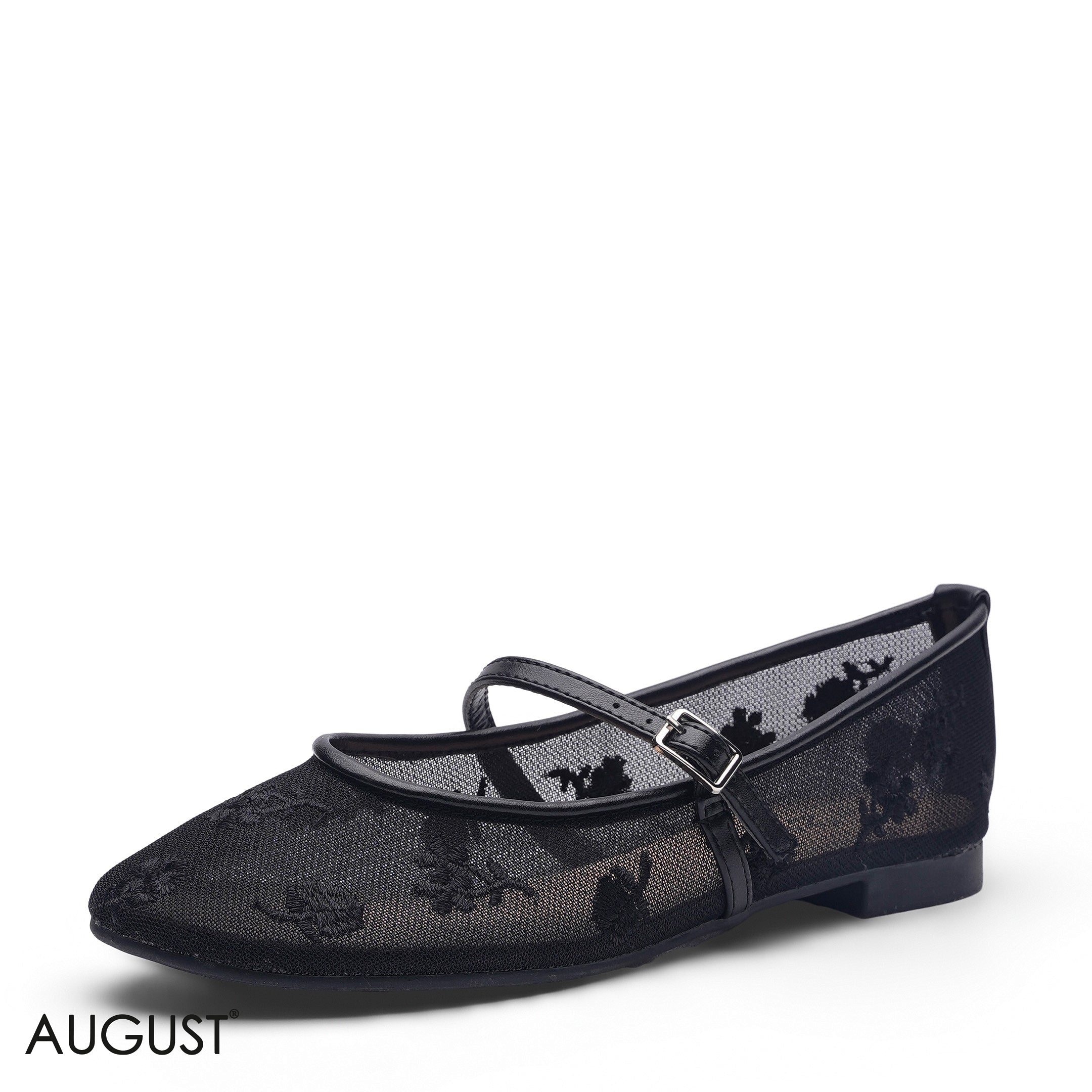 BLACK FLORAL EMBROIDERED MESH MARY JANE