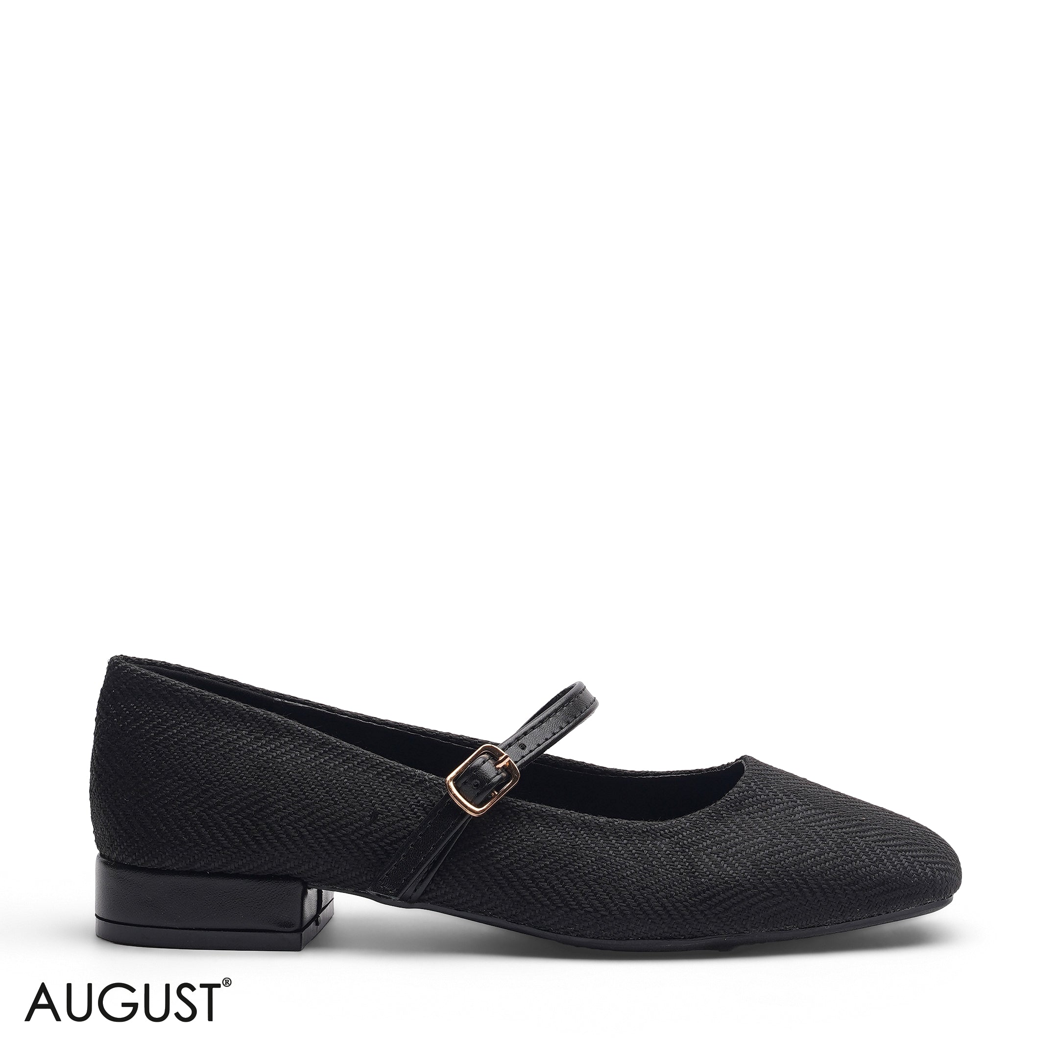 BLACK TEXTURED HERRINGBONE MARY JANES