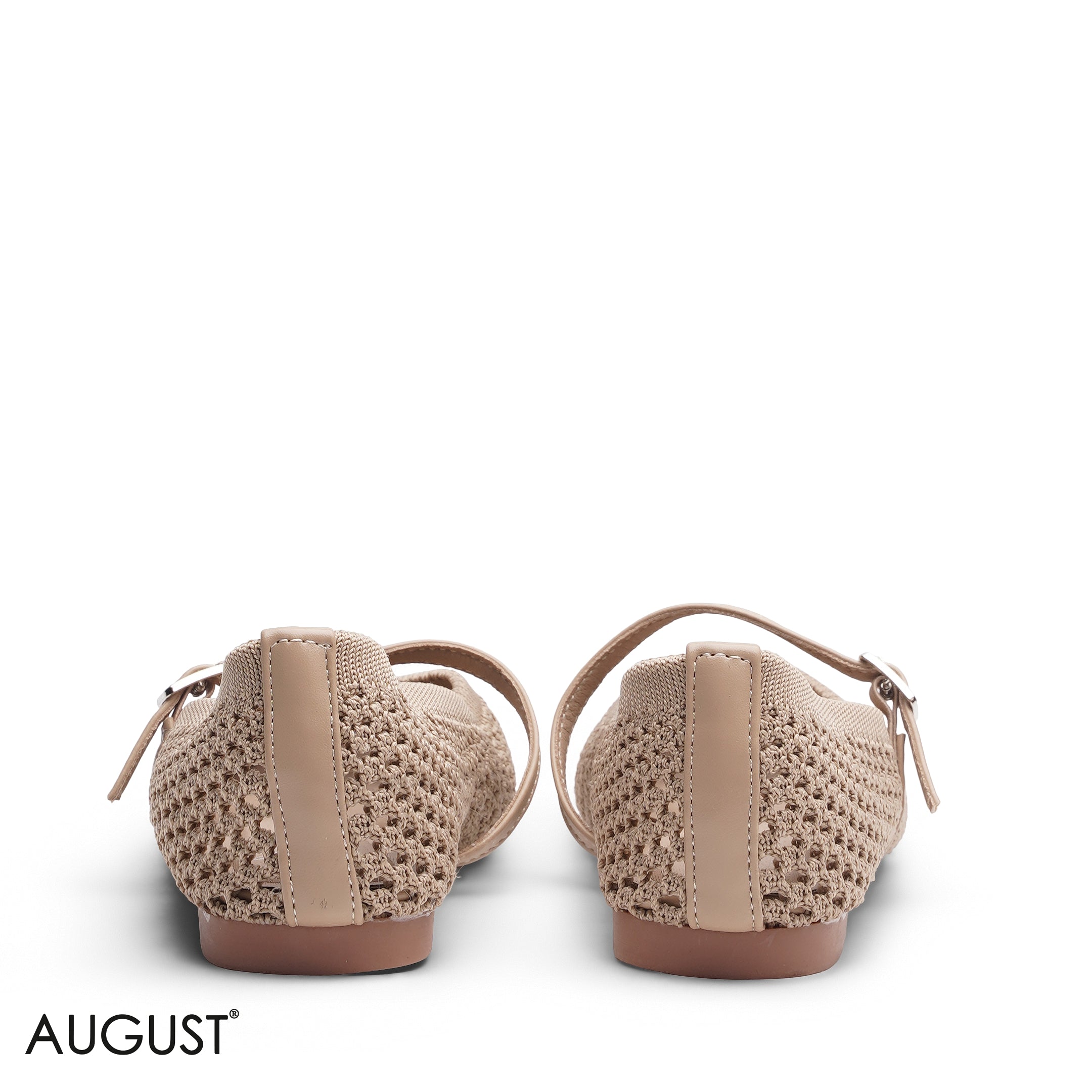 BEIGE KNIT OPEN WEAVE MARY JANE FLATS