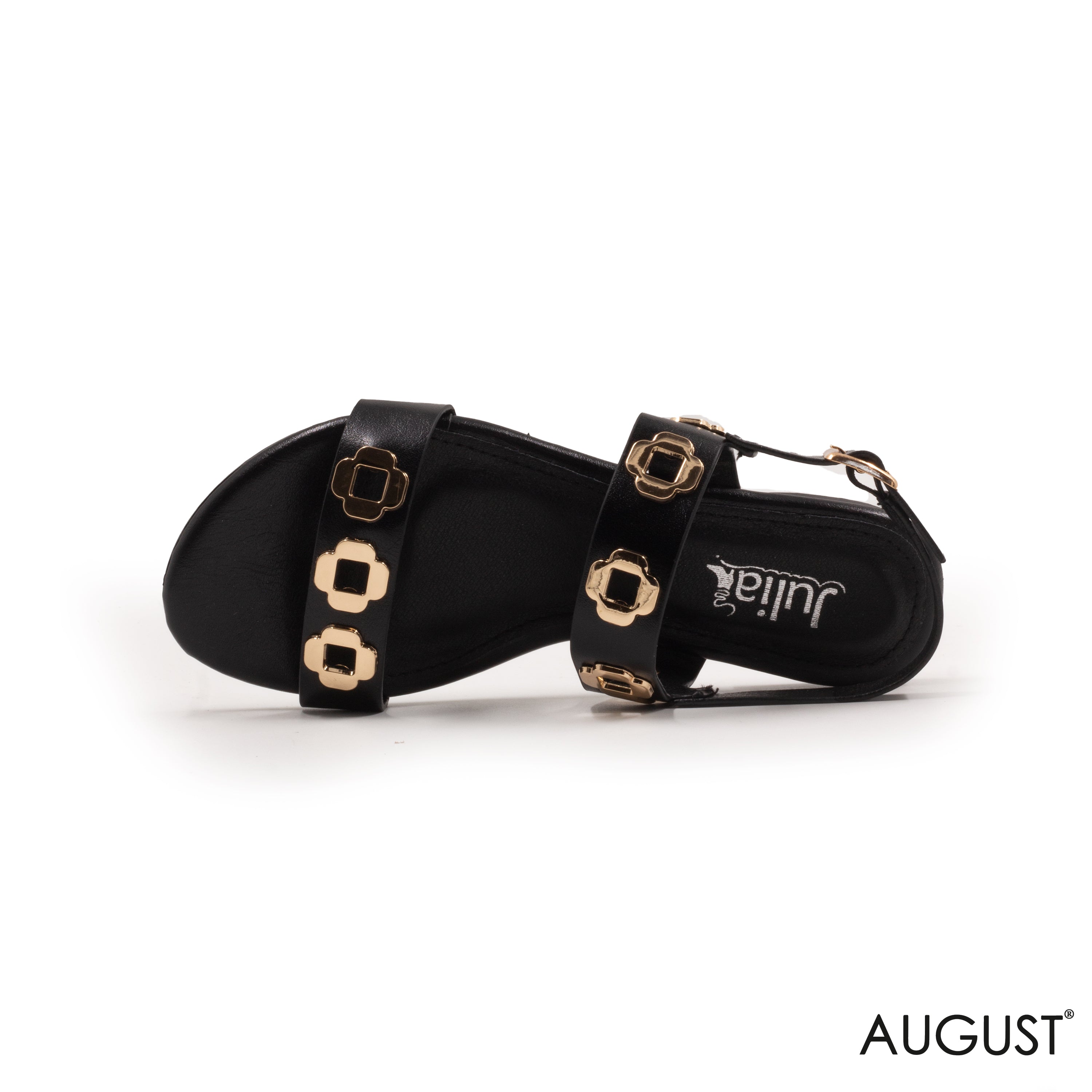BLACK GOLD ORNAMENT SLINGBACK SANDALS