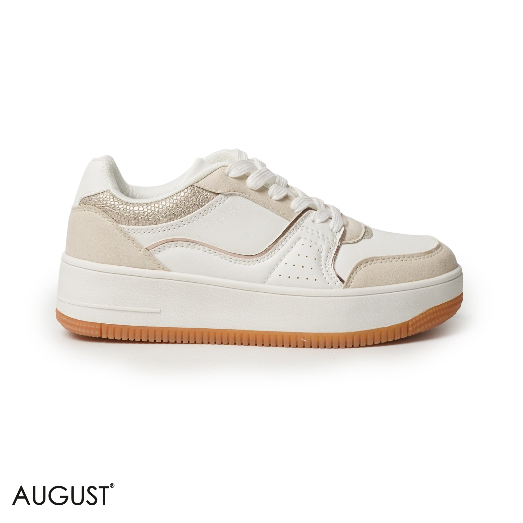 BEIGE LEATHER SNEAKERS WITH THICK SOLE