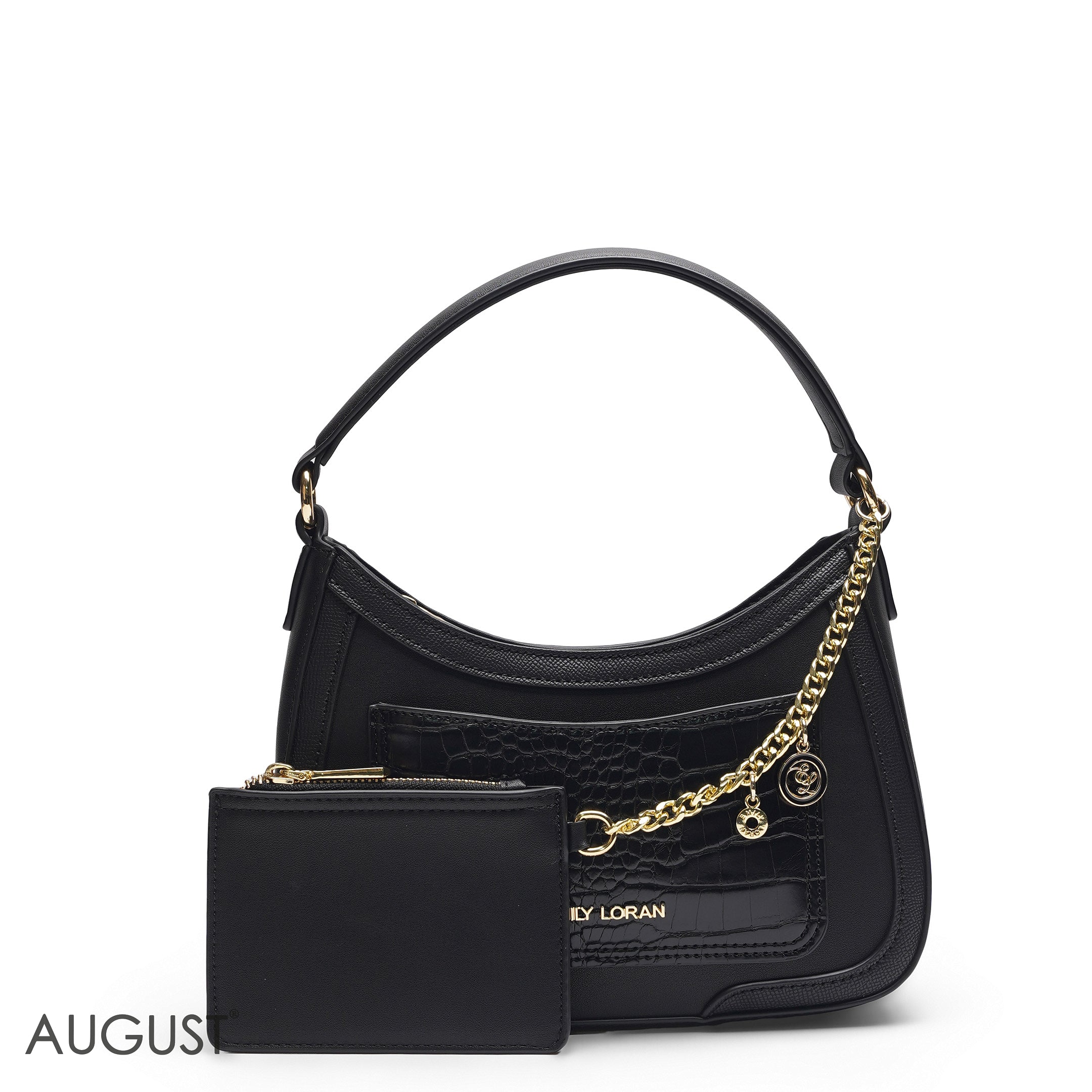 BLACK CROCODILE HOBO BAG WITH POUCH