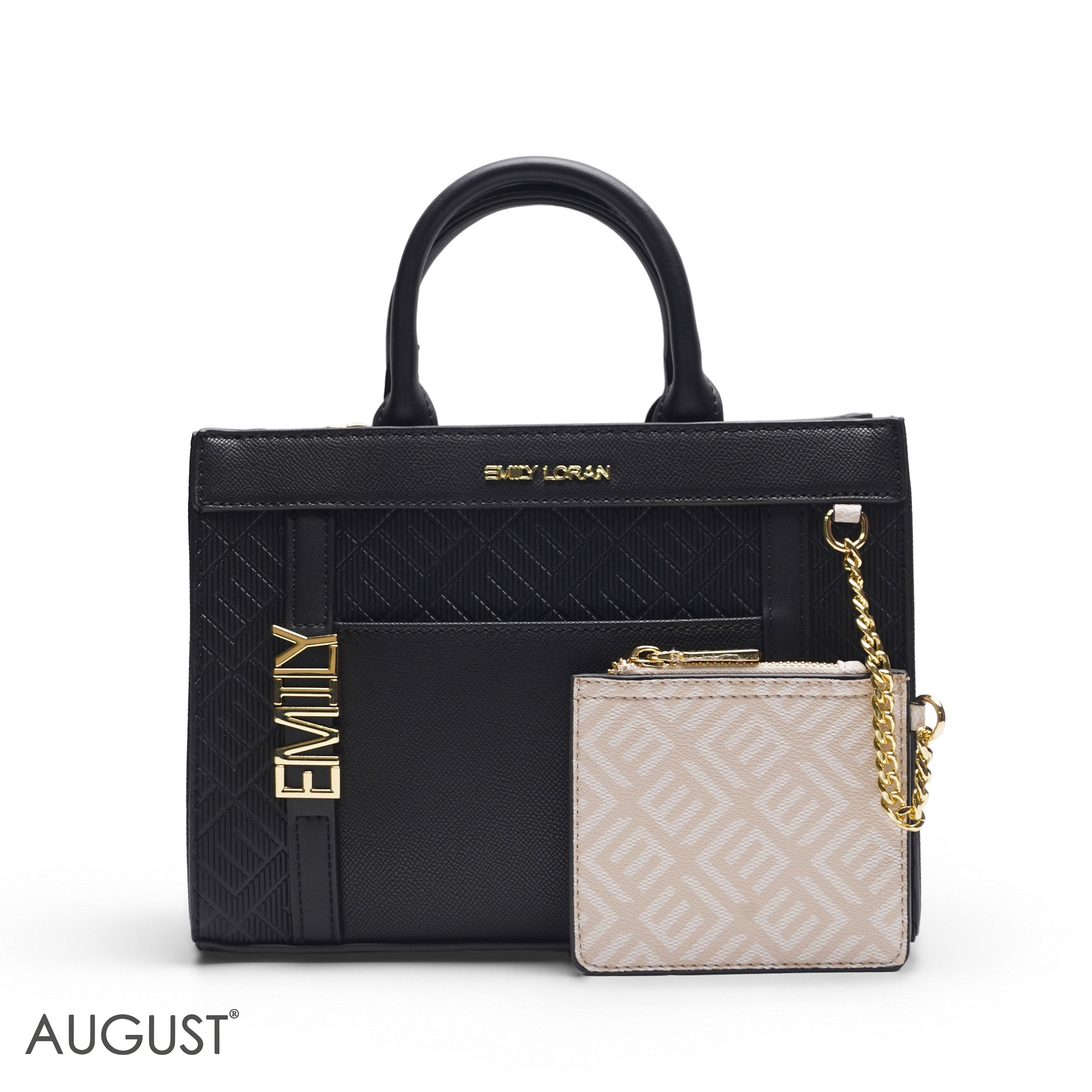 BLACK EMILY EMBOSSED LOGO TOTE BAG - MED