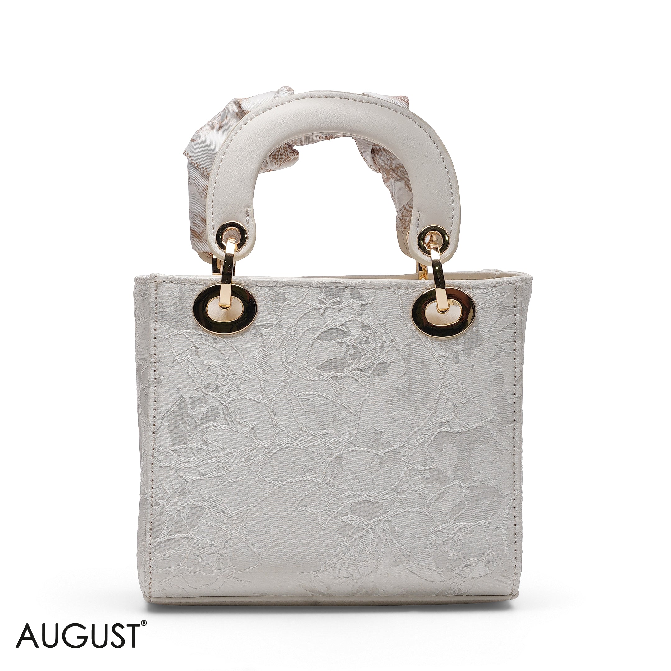 WHITE BUTTERFLY EMBROIDERED LACE MINI TOTE BAG