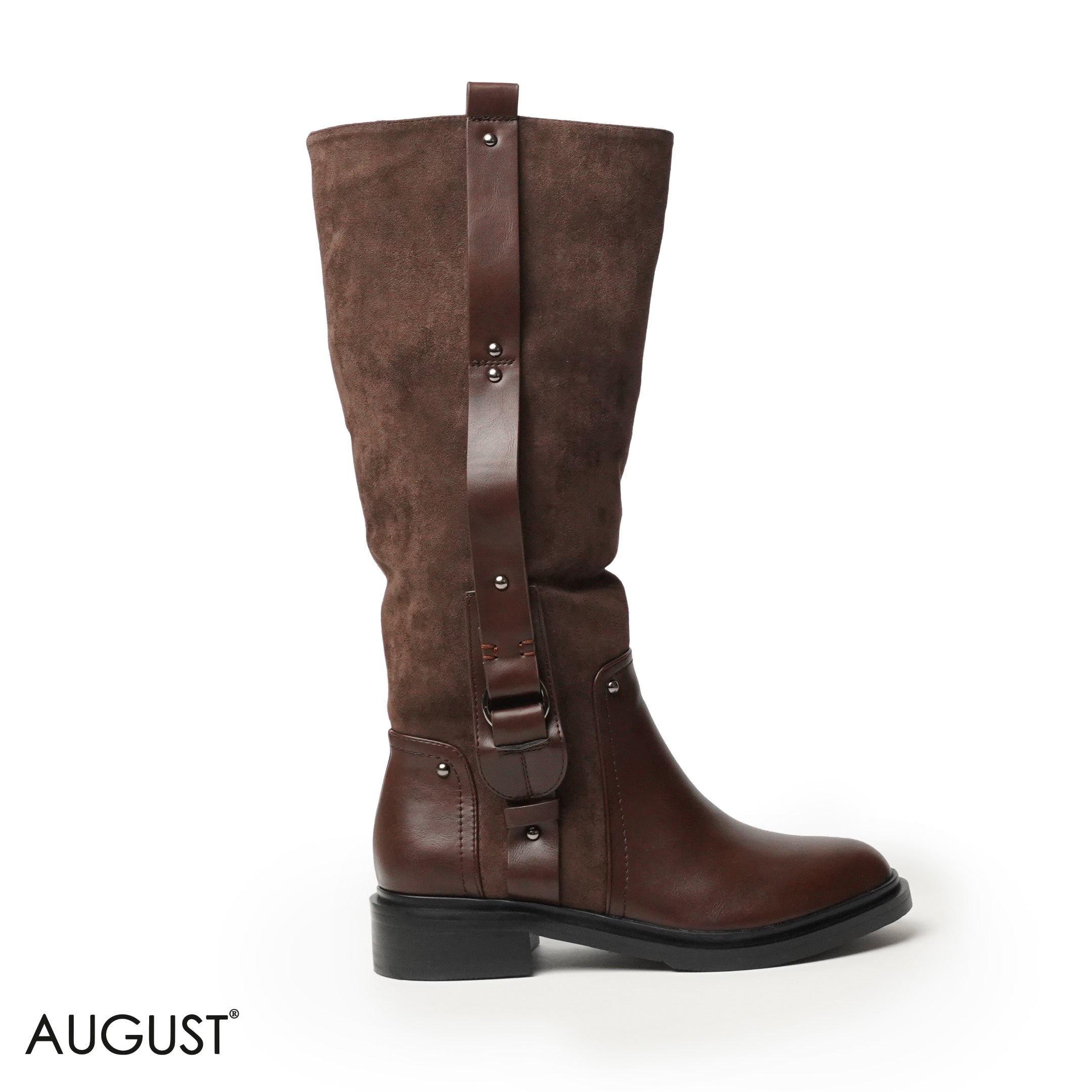 BROWN CHAMOIS LEATHER LONG BOOTS WITH SIDE ZIPPER