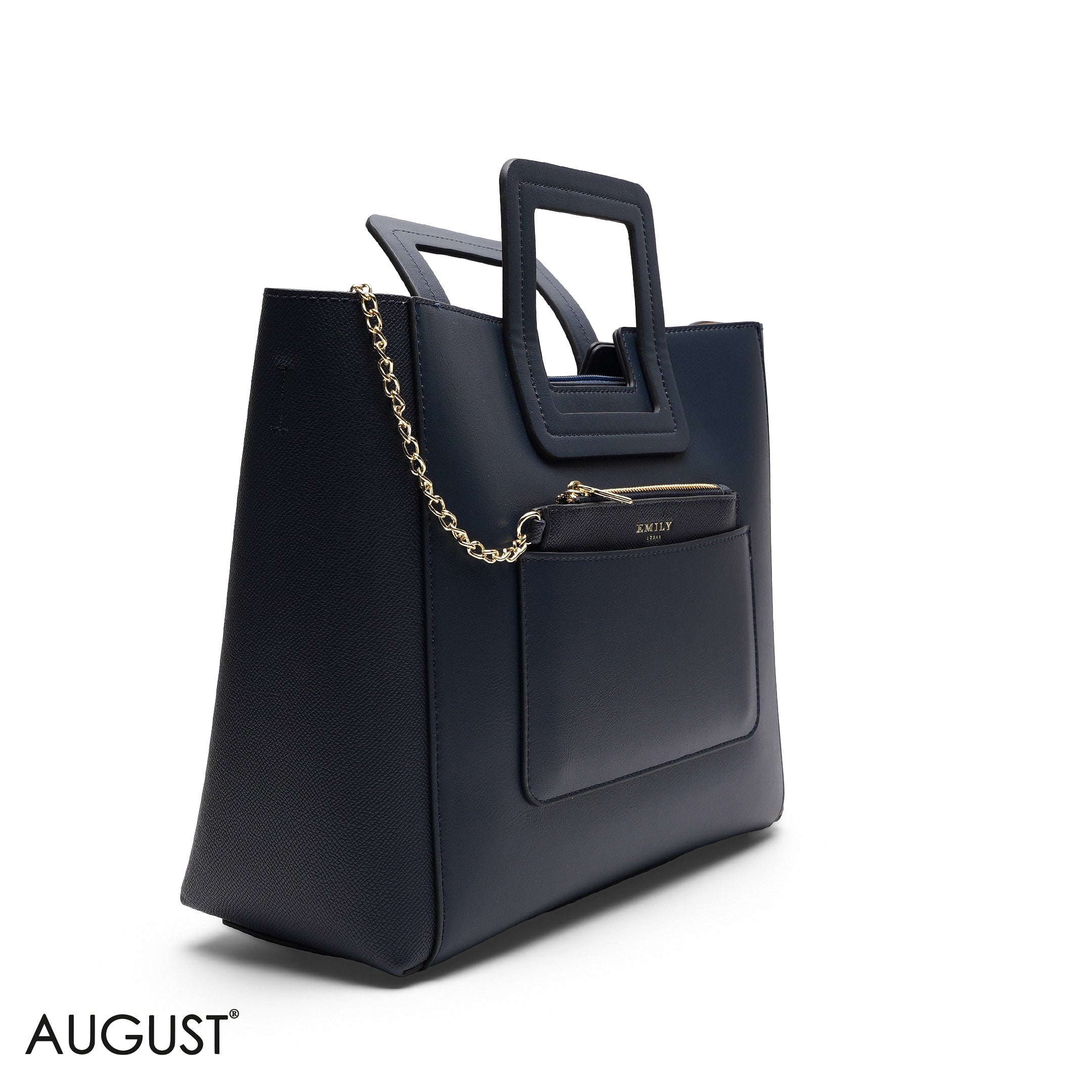 NAVY TEXTURED LEATHER TOTE WITH POUCH BAG