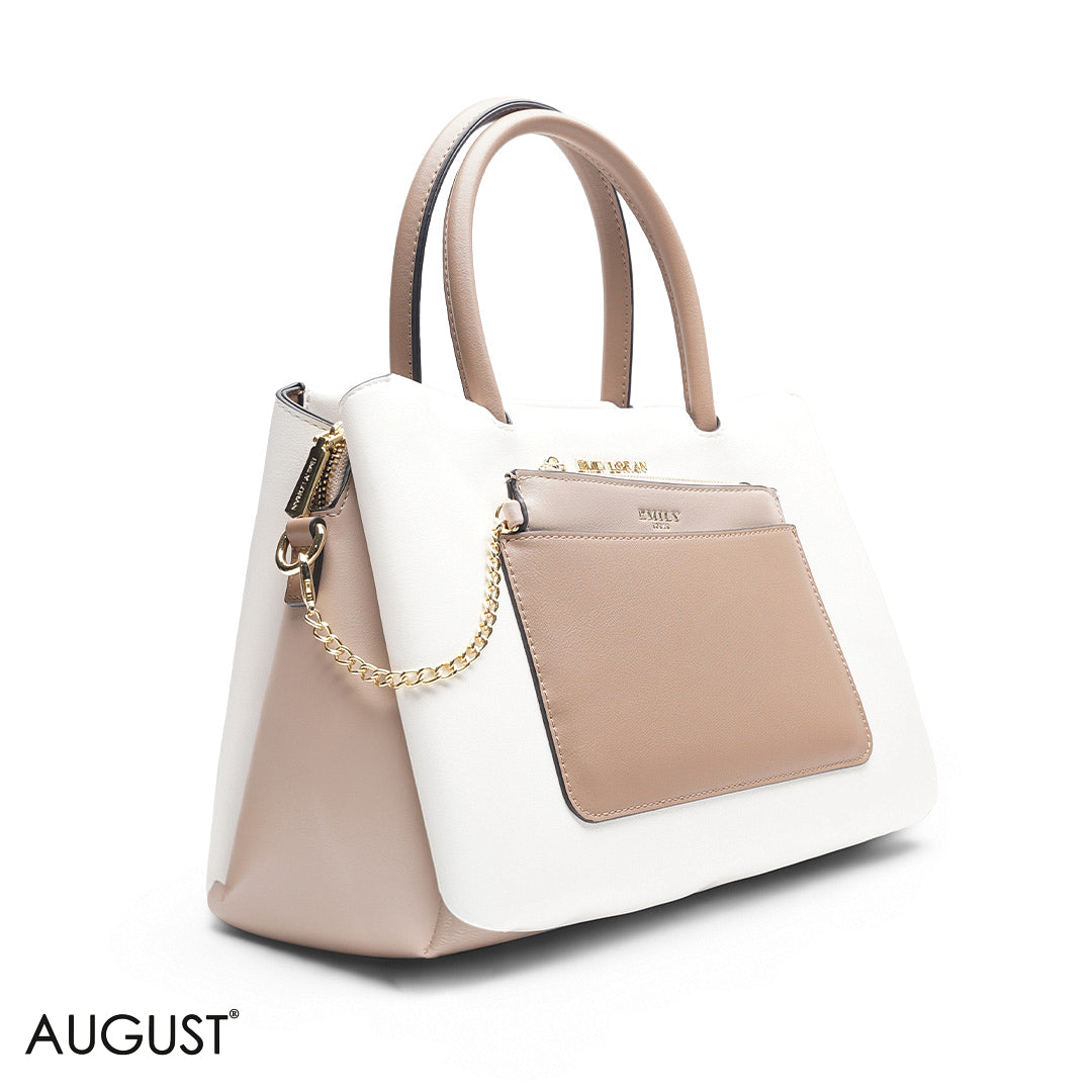 WHITE TAN BAG WITH FRONT STRAP - MED