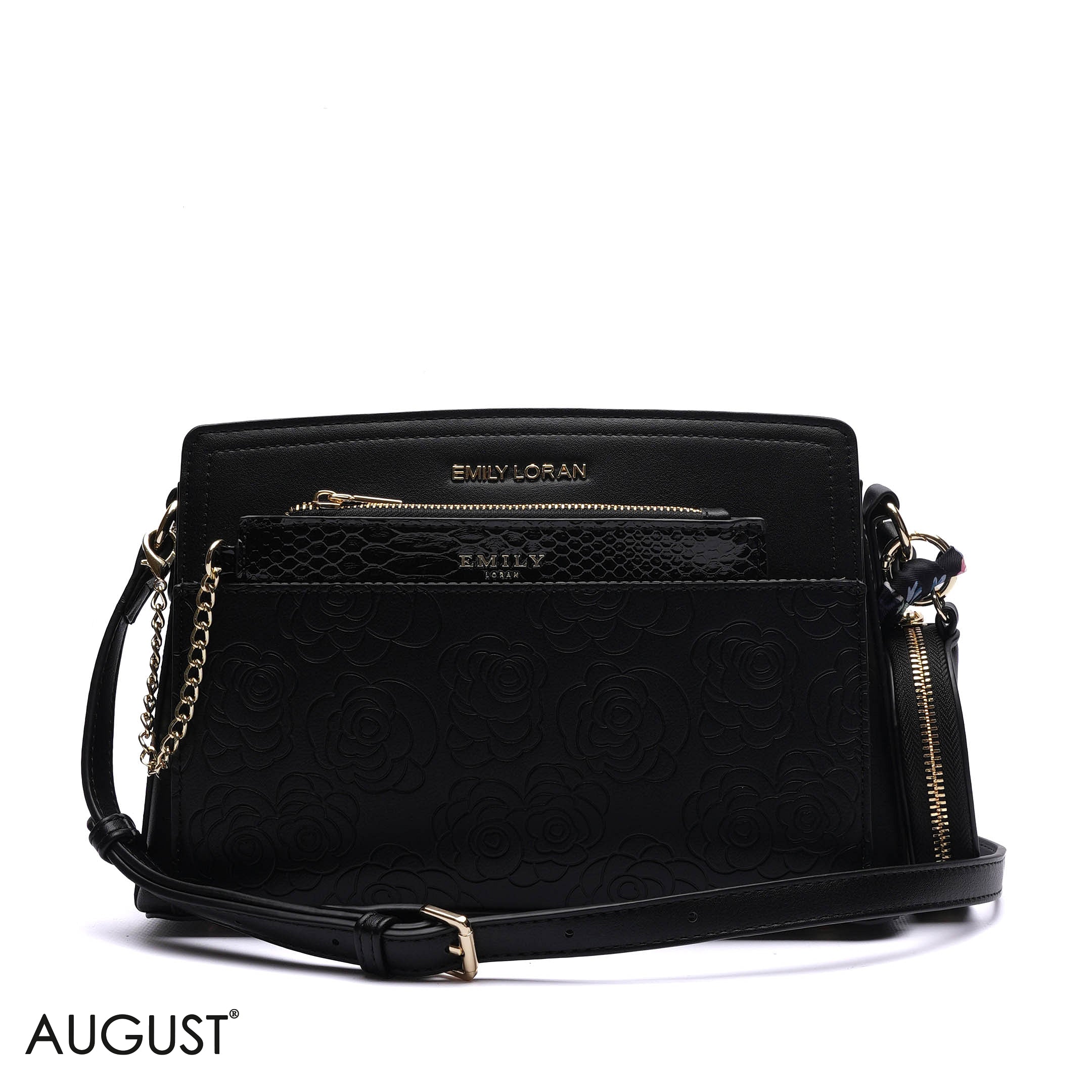 EMBOSSED FLORAL CROSSBODY BAG WITH POUCH