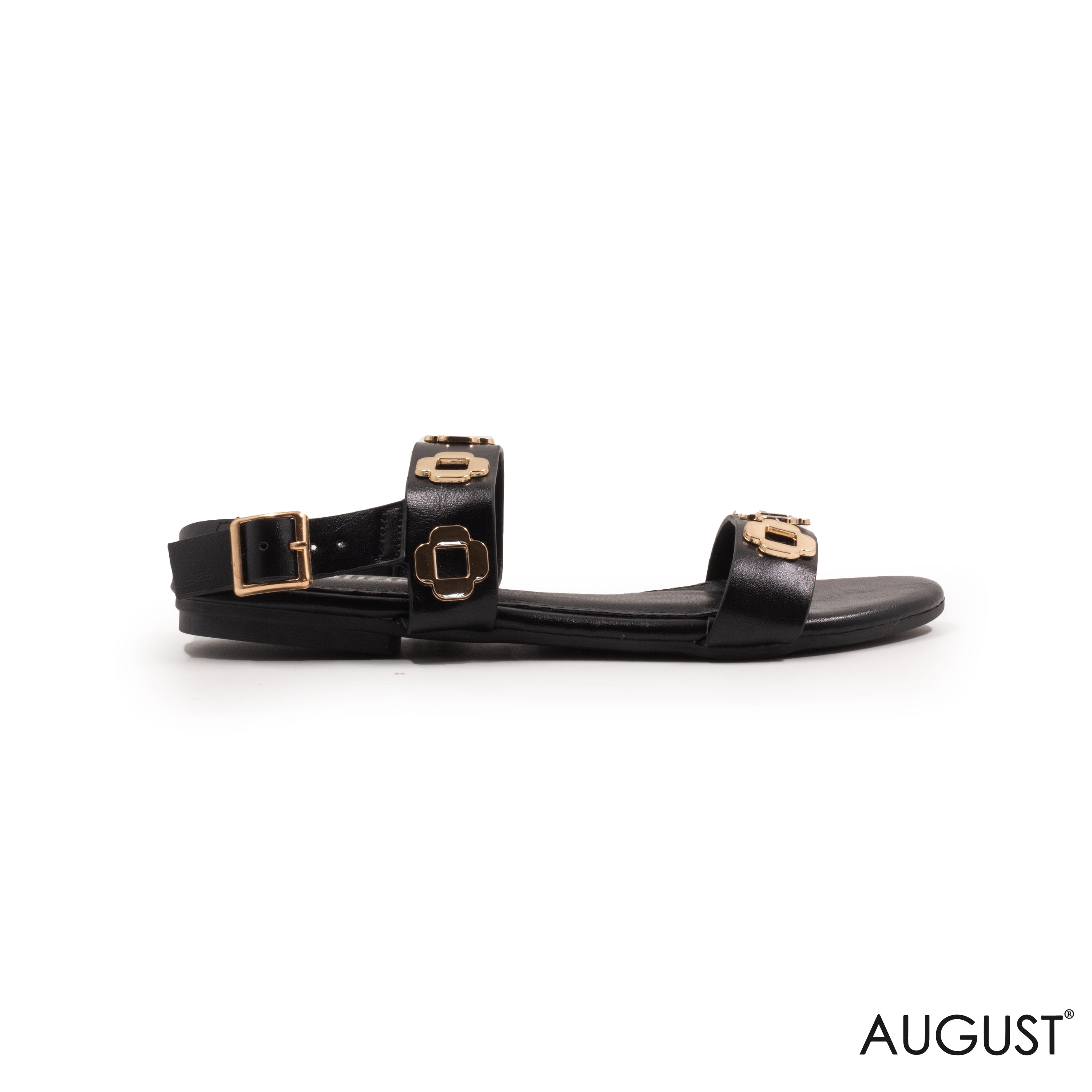 BLACK GOLD ORNAMENT SLINGBACK SANDALS