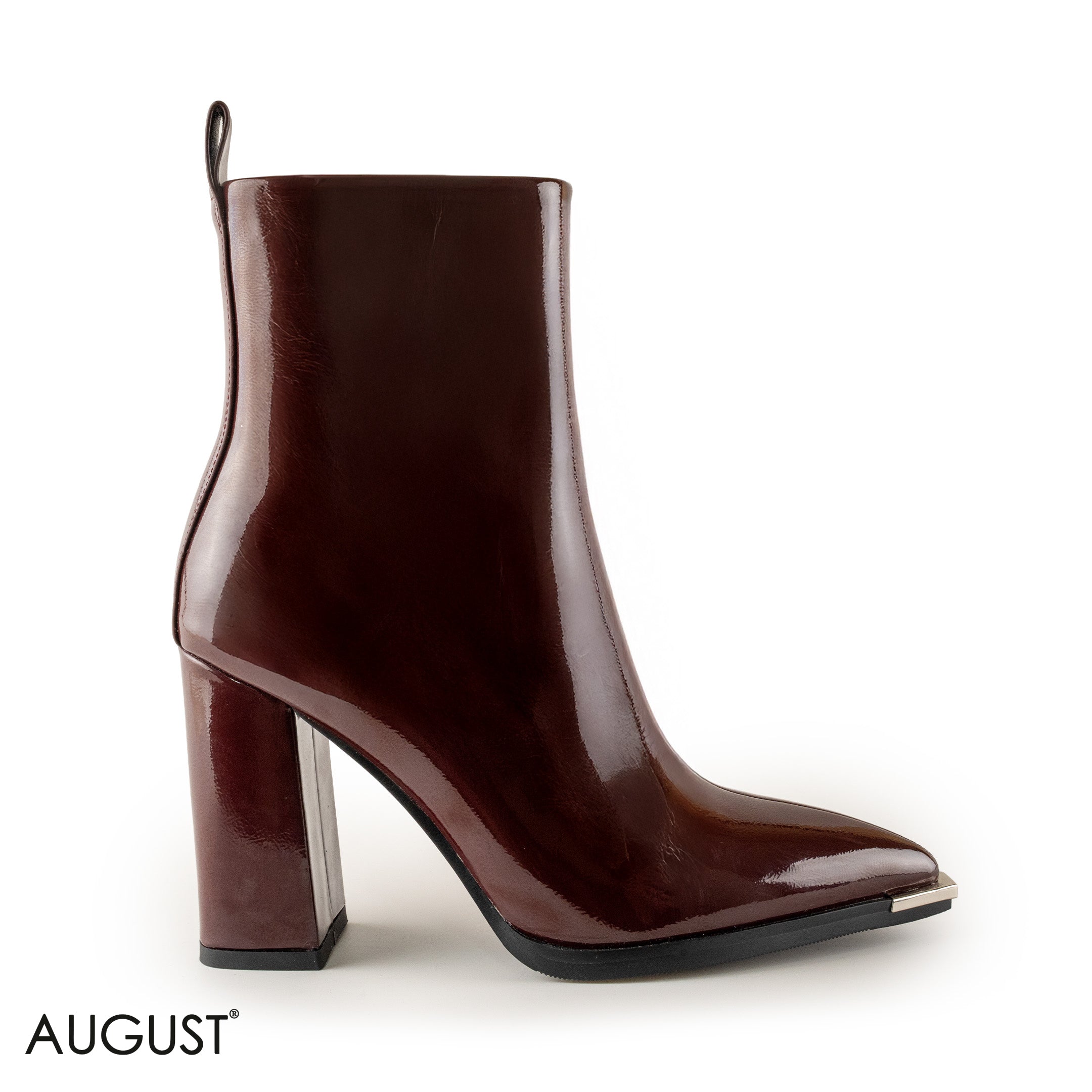 GLOSSY LEATHER HEELED ANKLE BOOTS WITH SIDE ZIPPER