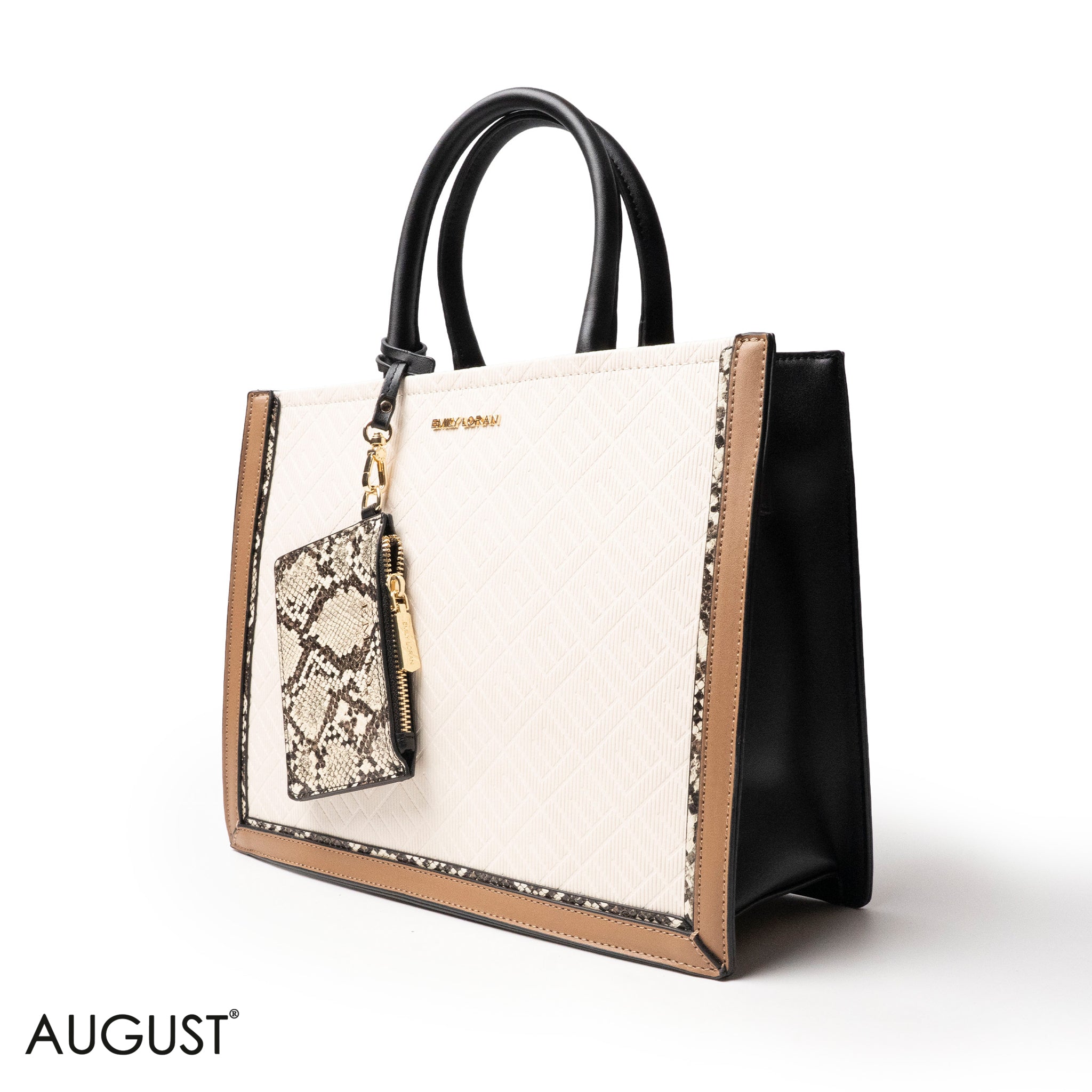 LEATHER HANDBAG WITH SNAKE DETAIL TOUCH - LARGE