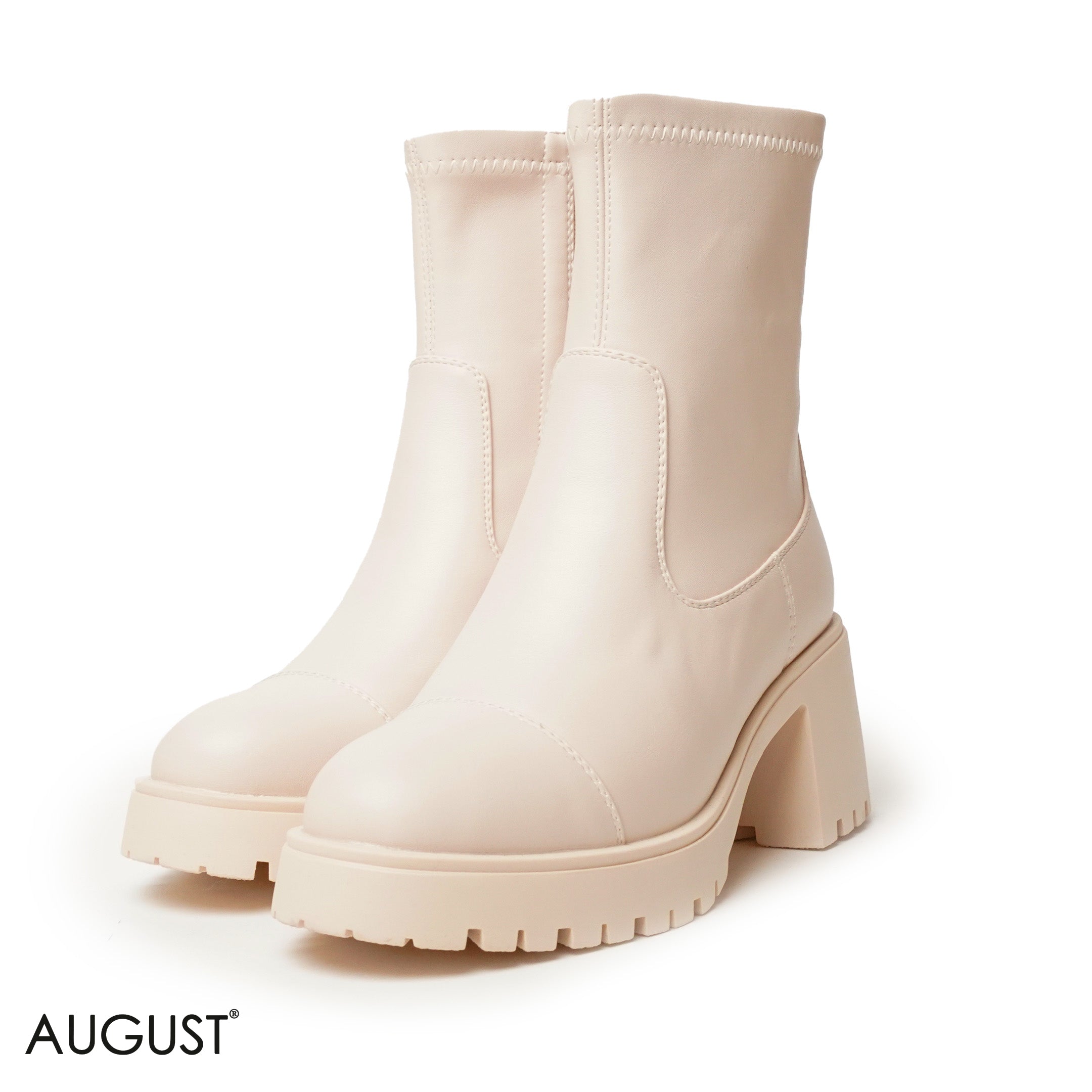BEIGE LEATHER ANKLE BOOTS WITH THICK SOLE