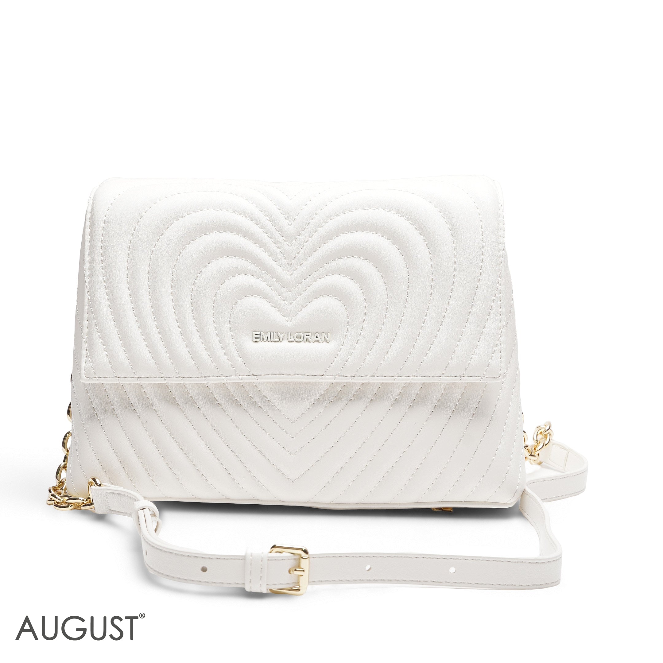 WHITE EMILY EMBOSSED LOGO TRAPEZE BAG - MED