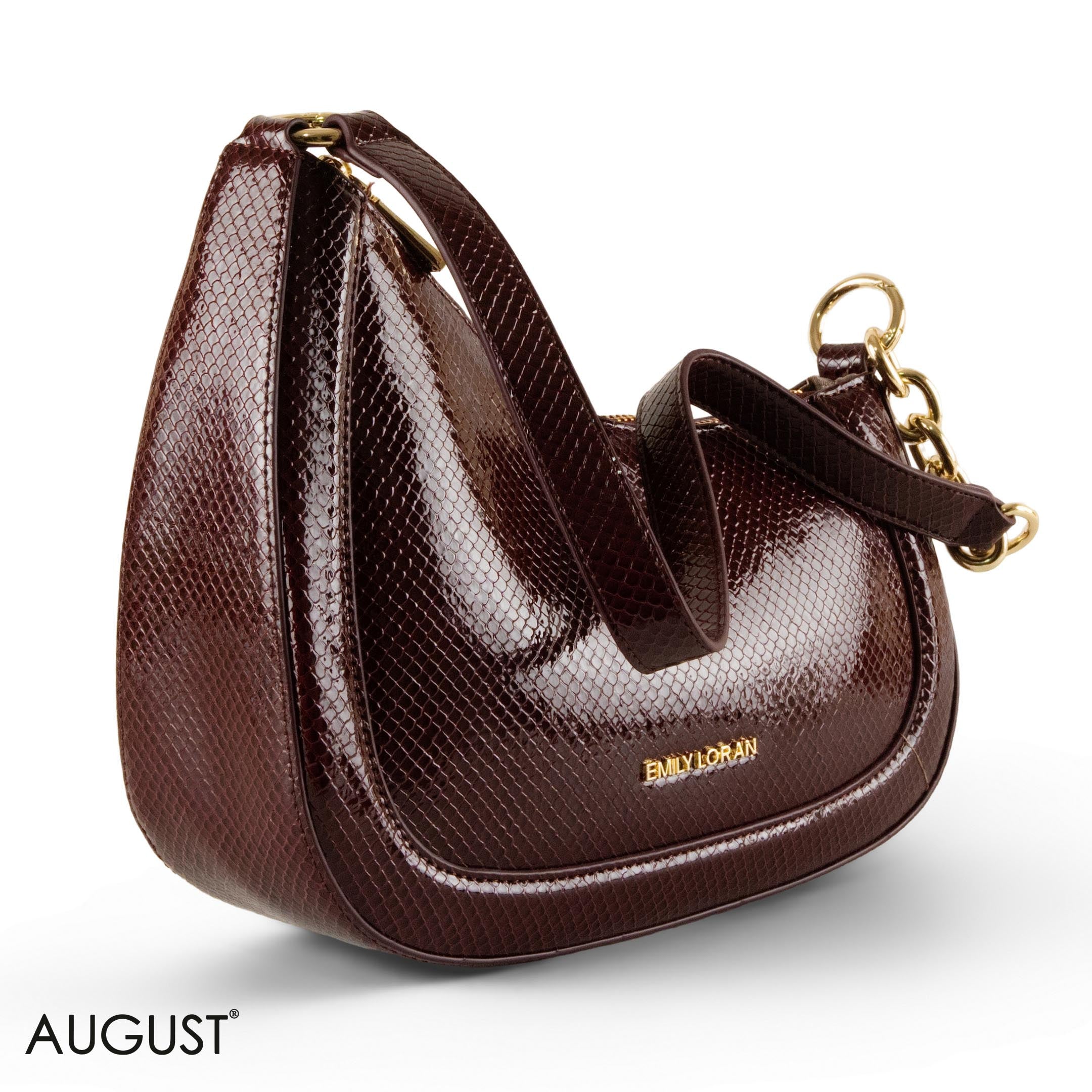 MODERN GLOSSY SNAKE LEATHER SHOULDER BAG WITH MINI WALLET - SMALL