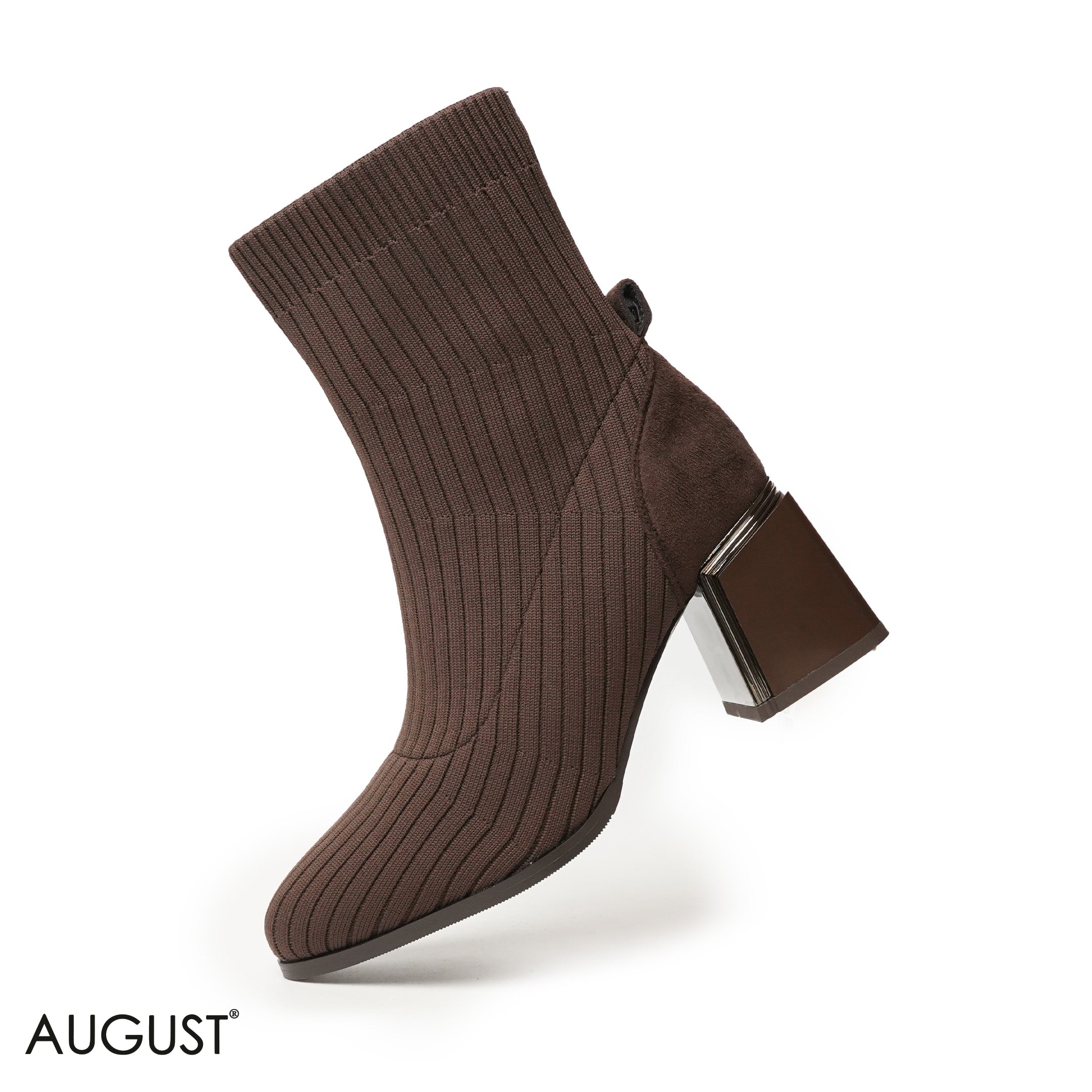 BROWN KINT FABRIC HEELED BOOTS WITH SUEDE TOUCH