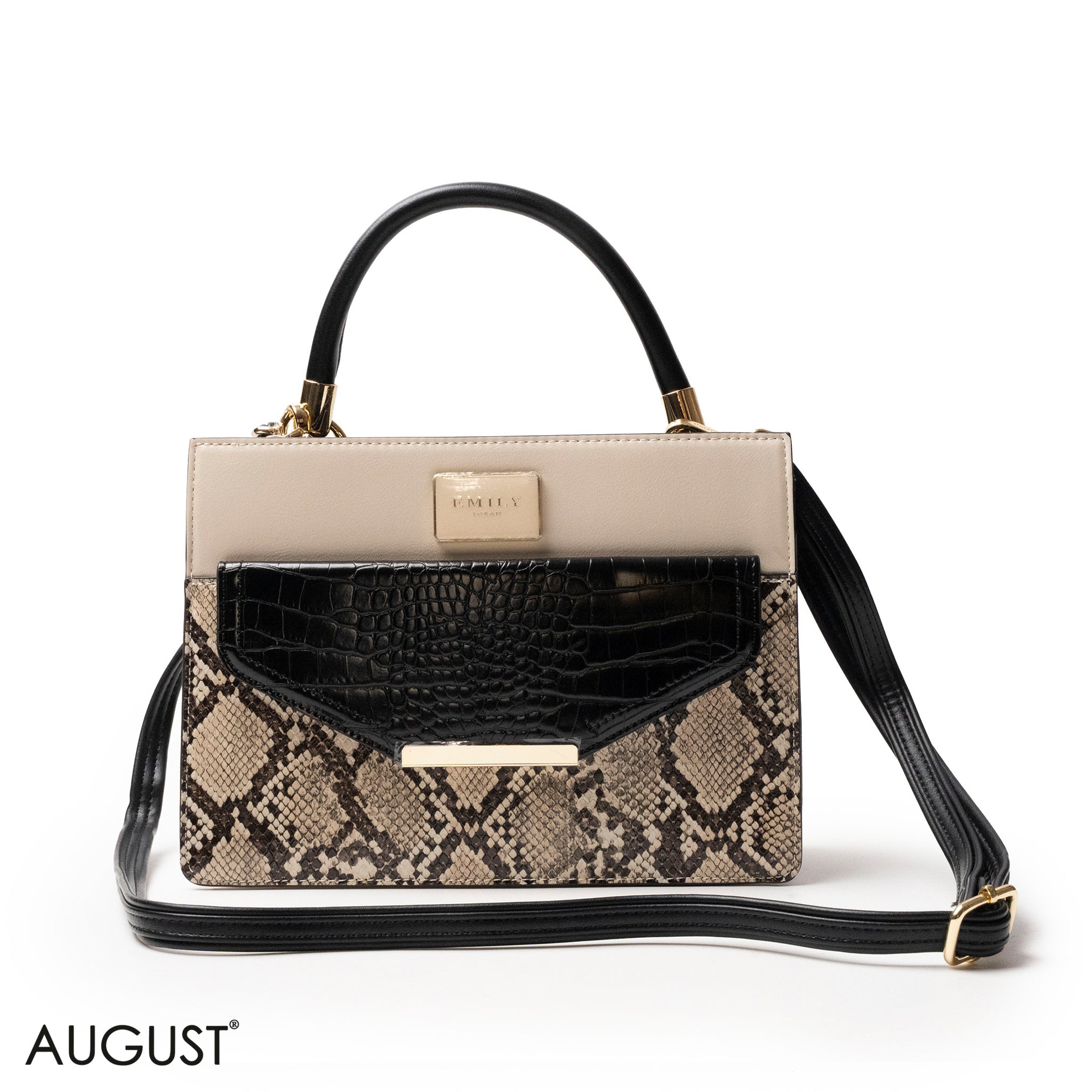 SNAKE LEATHER HANDBAG WITH FLAP - MED