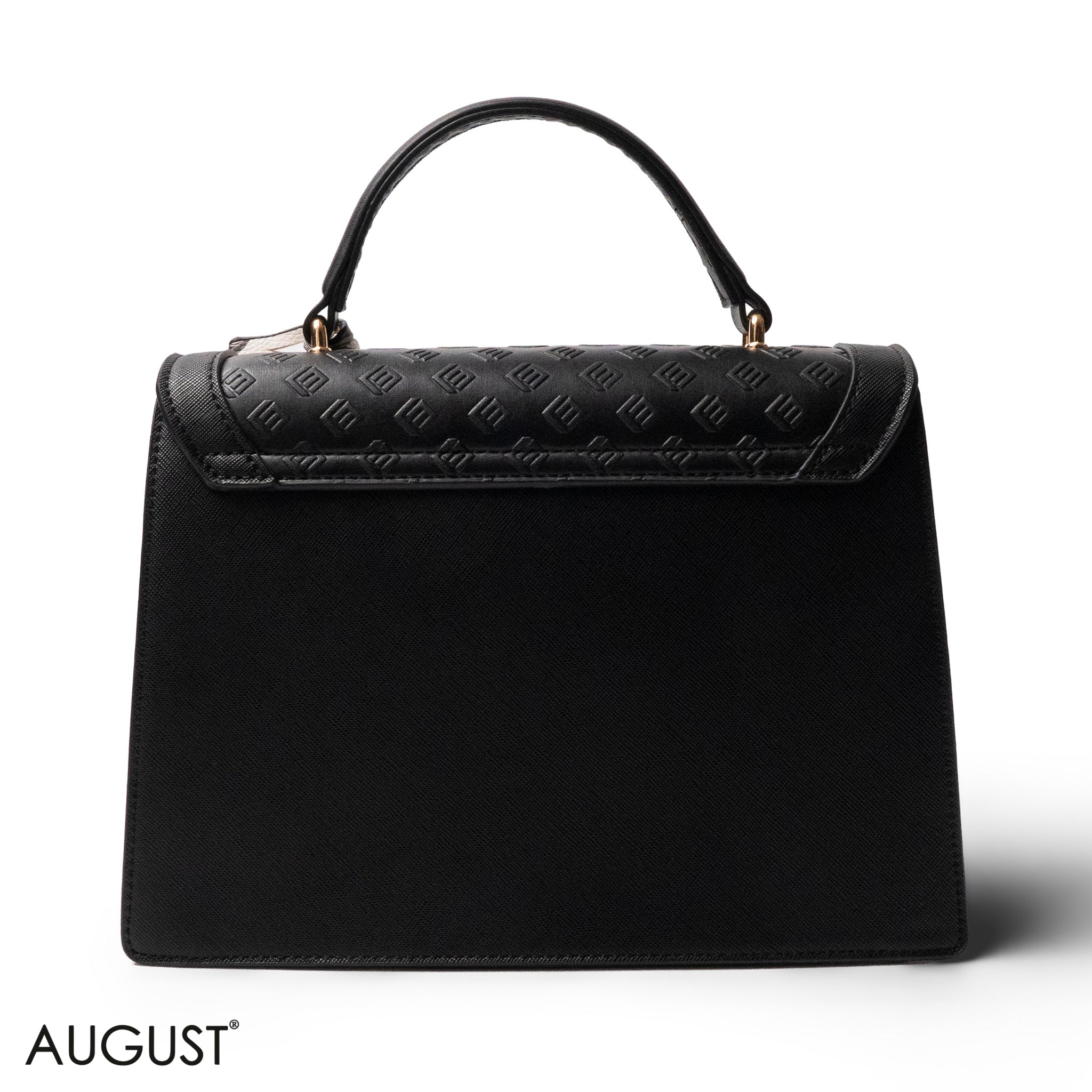 BLACK LEATHER HANDBAG WITH FLAP- MED