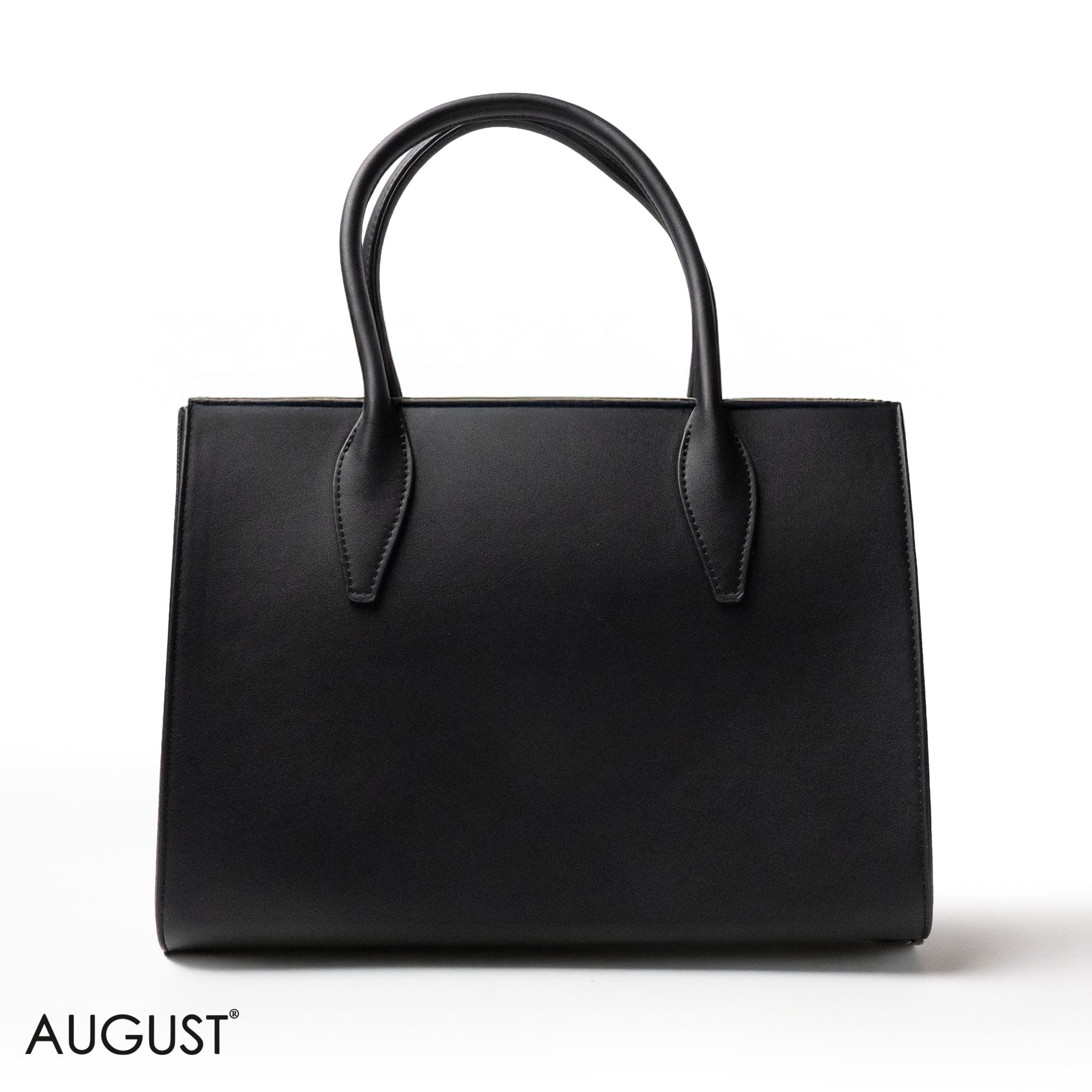 BLACK SMOOTH LEATHER HANDBAG WITH ACCESSORIES - LARGE