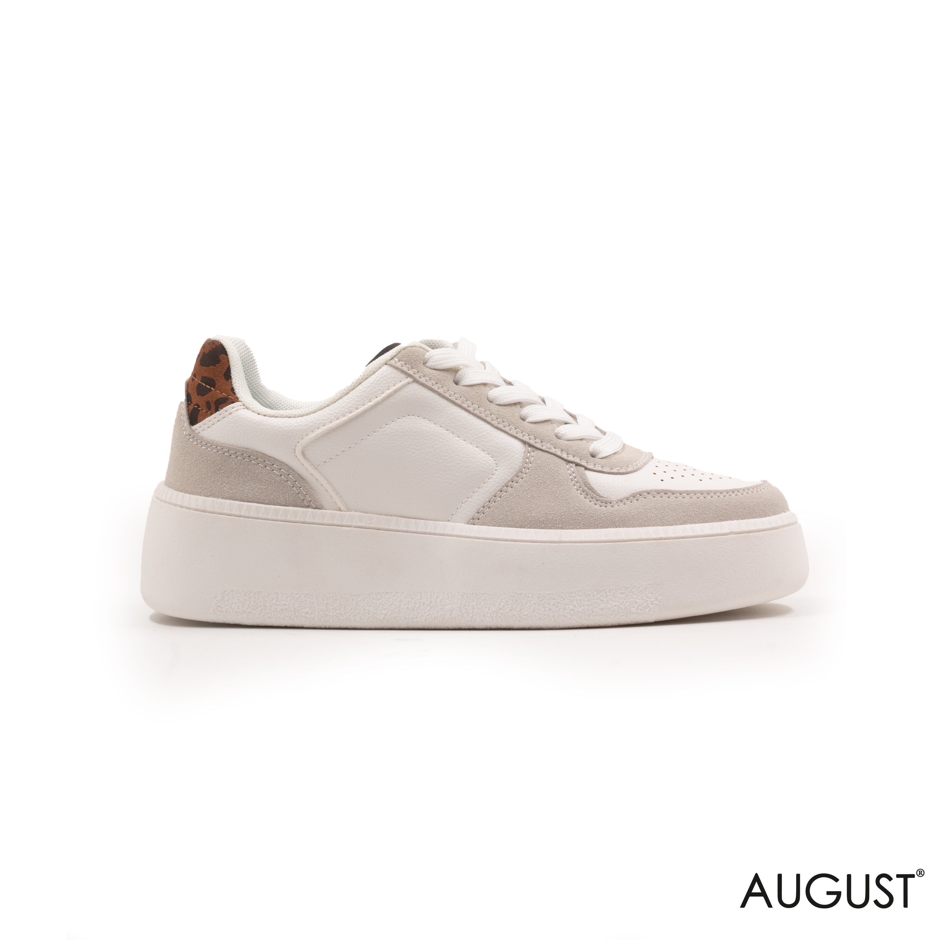 WHITE LEATHER ,GRAY FABRIC SNEAKERS WITH TIGER TOUCH