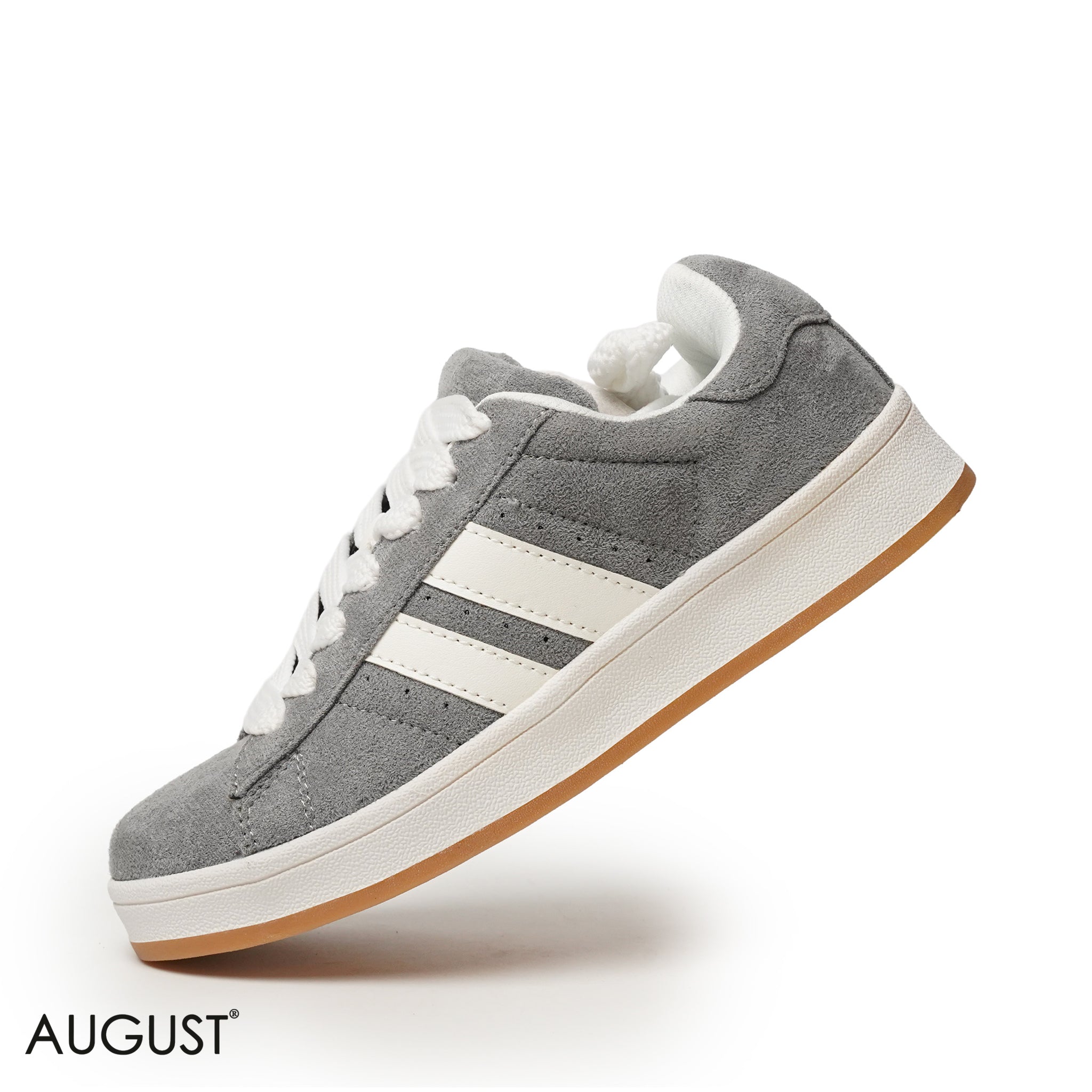 GREY SUEDE UPPER SNEAKERS WITH RUBBER SOLE, CANVAS LACES