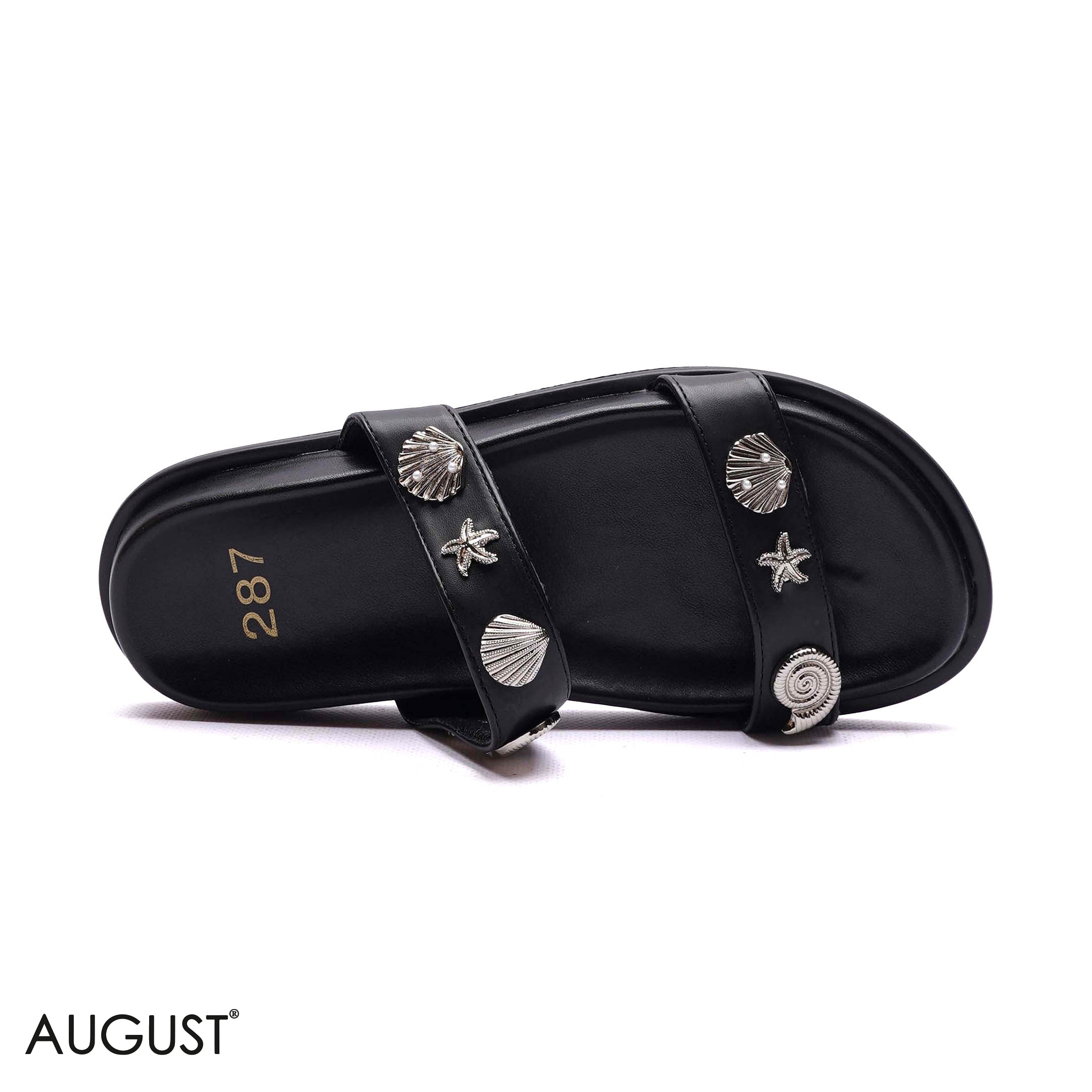 ELEGANT SEASHELL EMBELLISHED DOUBLE-STRAP SLIPPER