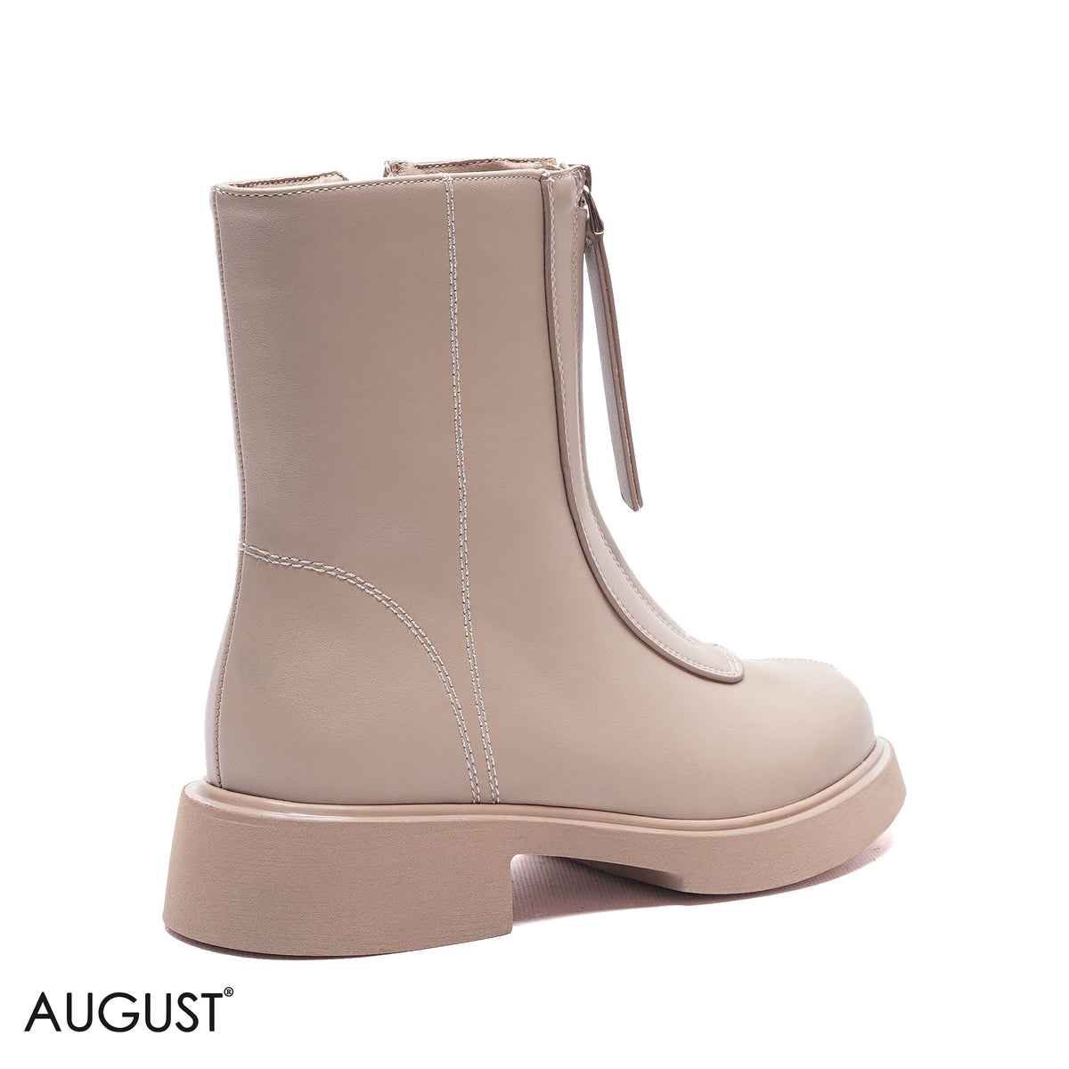 FRONT-ZIP BLOCK HEEL ANKLE BOOTS