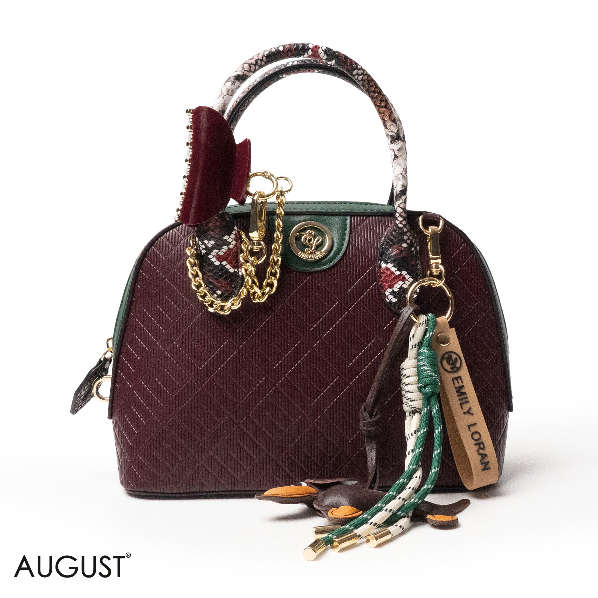 EMILY LORAN EMBOSSED LEATHER HANDBAG WITH ACCESSORIES - MED