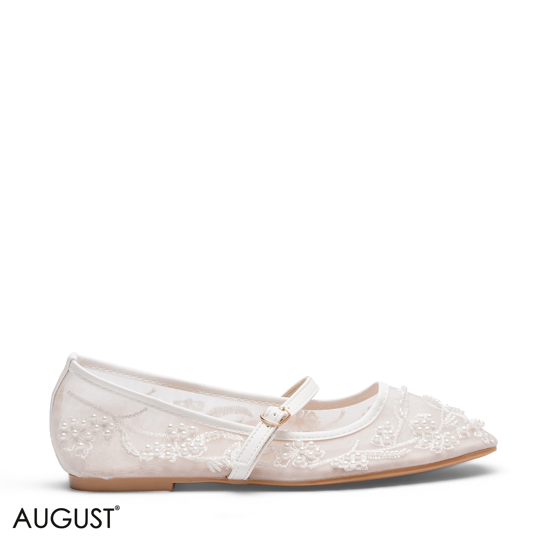 EMBROIDERED MESH BALLERINA FLAT WITH PEARL ACCENTS