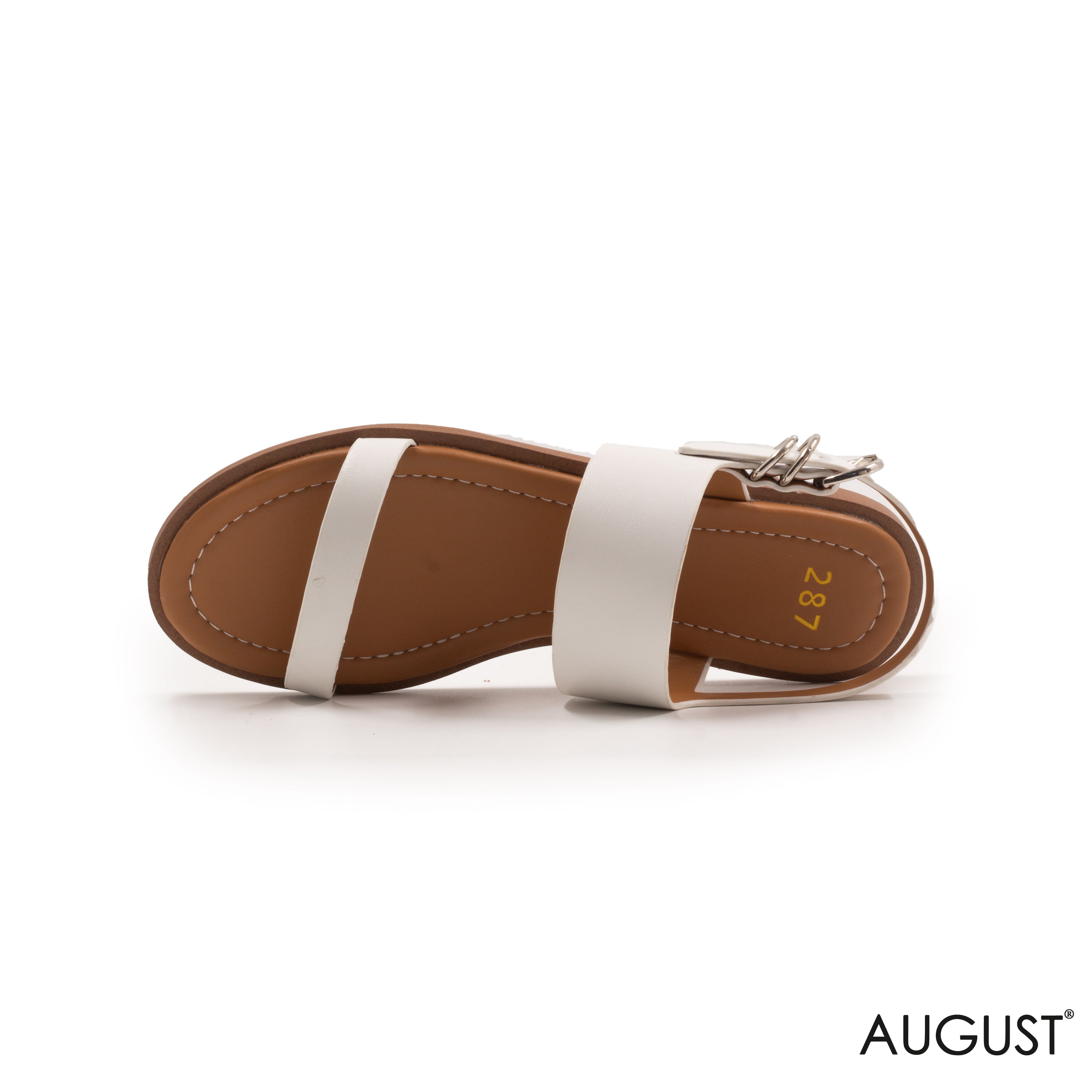 SMOOTH WHITE LEATHER FLAT SANDALS WITH BUCKLED