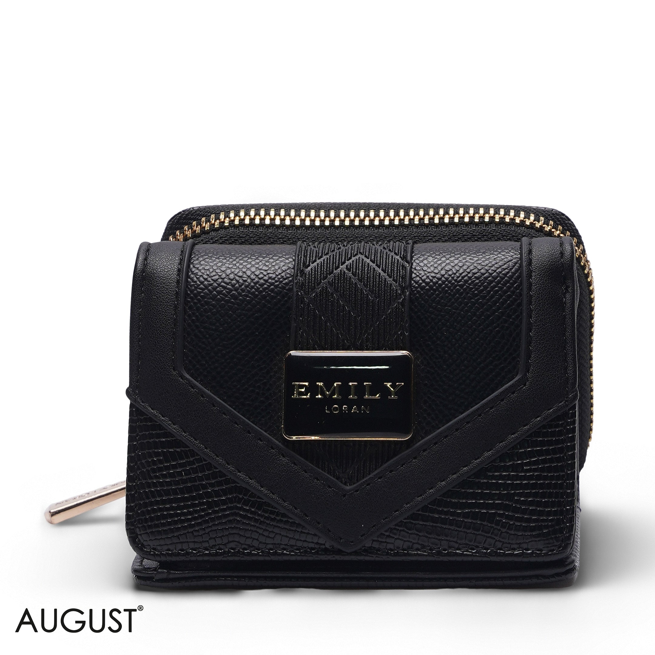 BLACK SOLID ZIP-AROUND WALLET