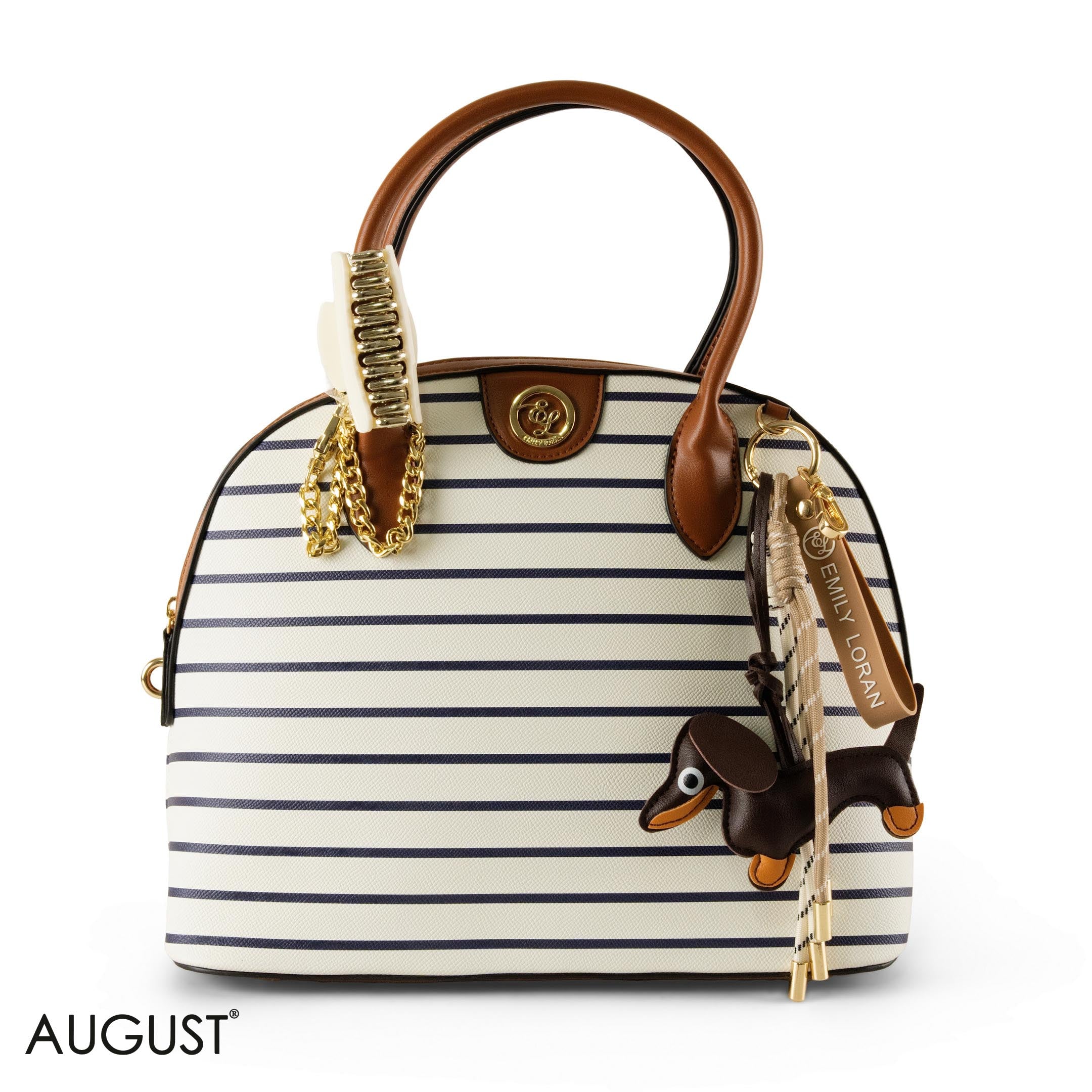 STRIPPED NAVY LEATHER HANDBAG WITH ACCESSORIES - LARGE