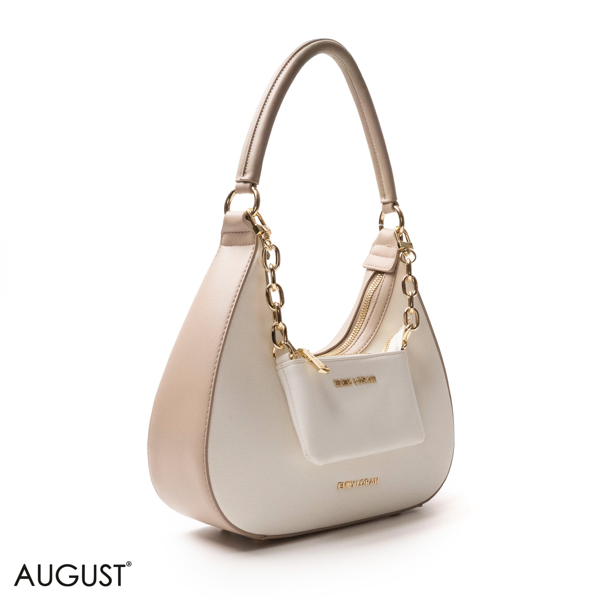 MODERN WHITE LEATHER HANDBAG WITH METAL CHAIN - MED