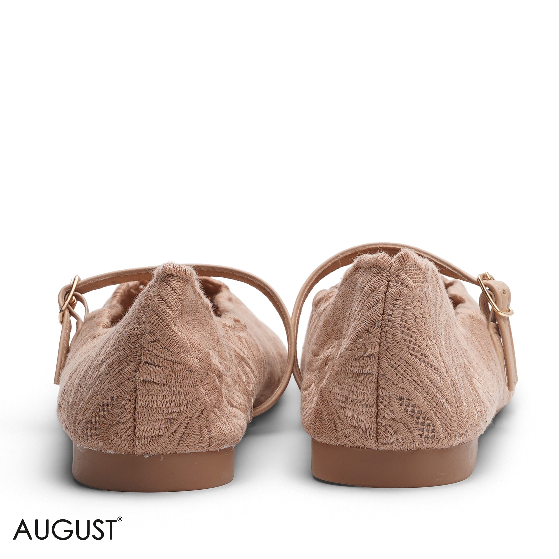 BEIGE EMBROIDERED MESH MARY JANE FLATS