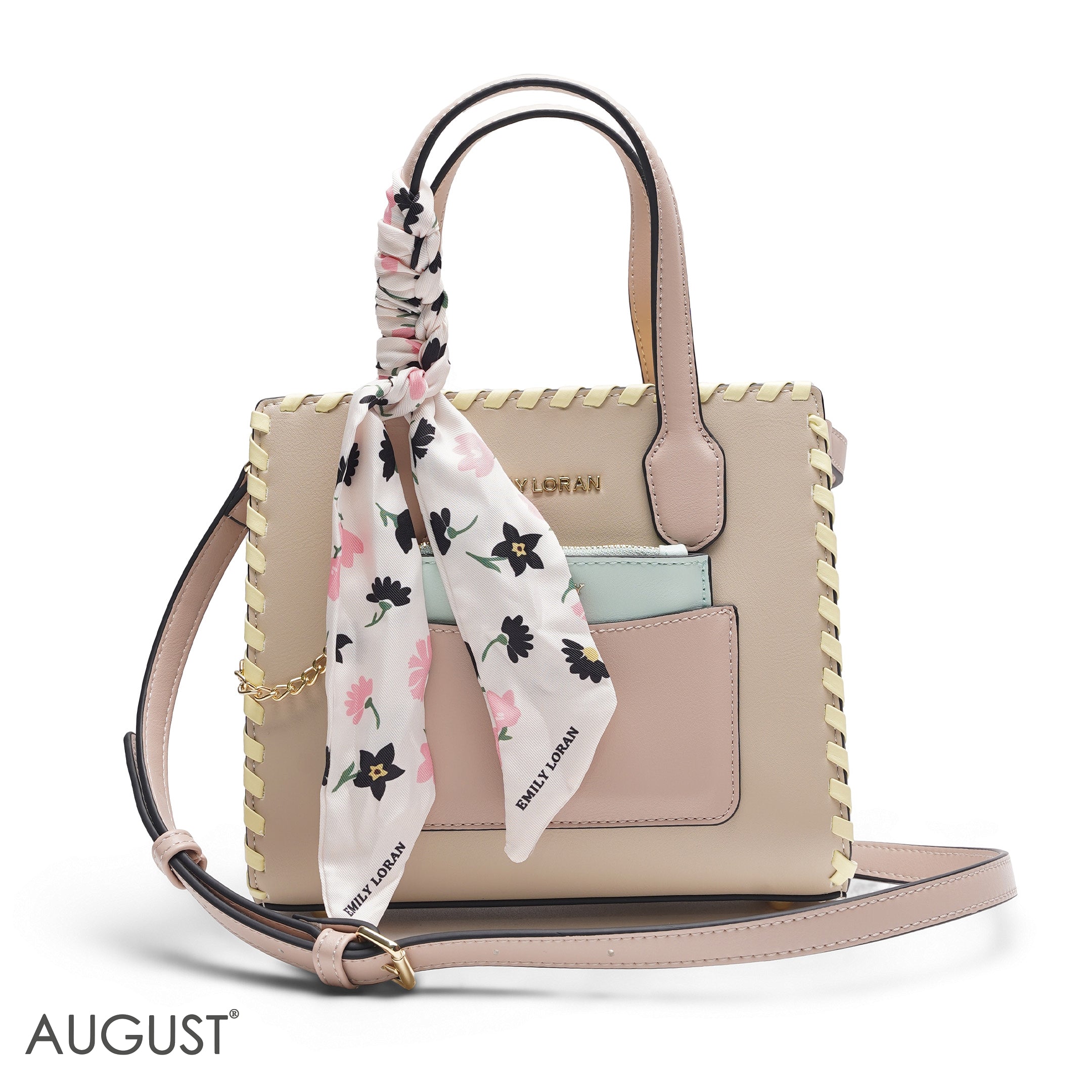 BEIGE & PINK TOTE WITH BLUE POUCH