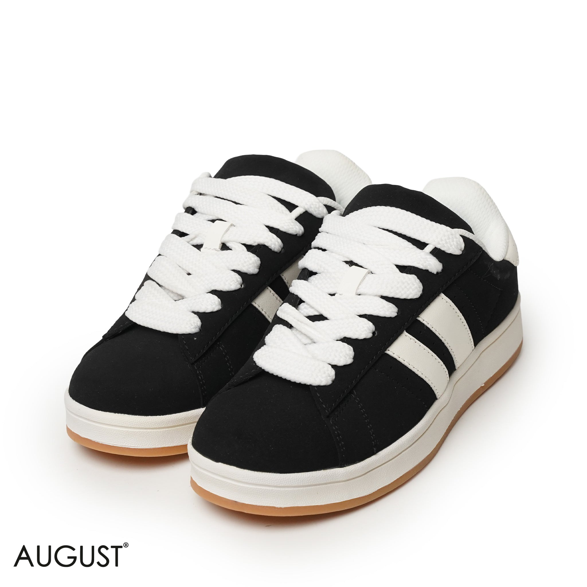 BLACK SUEDE UPPER SNEAKERS WITH RUBBER SOLE, CANVAS LACES