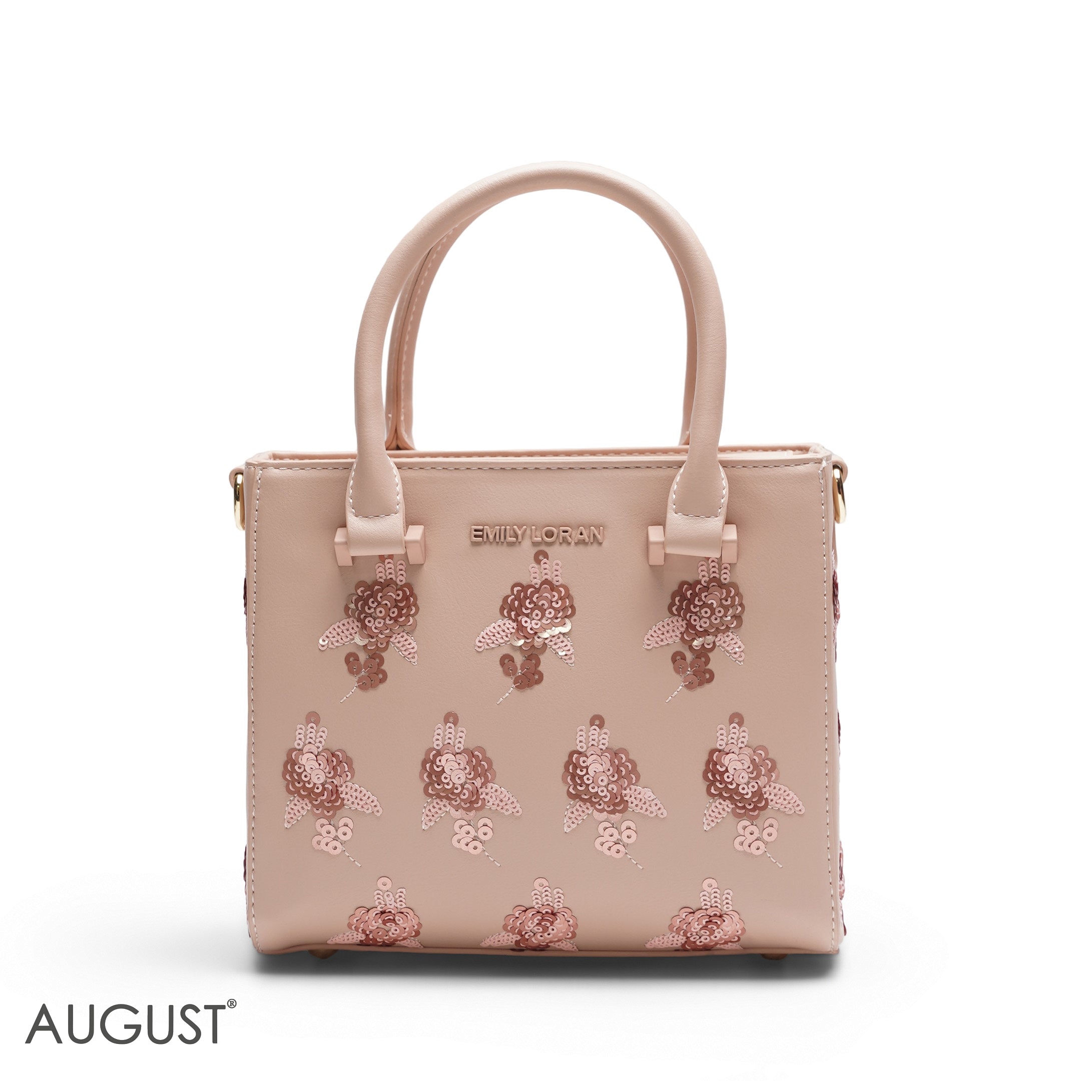 NUDE PINK SEQUIN FLORAL TOTE BAG - SMALL