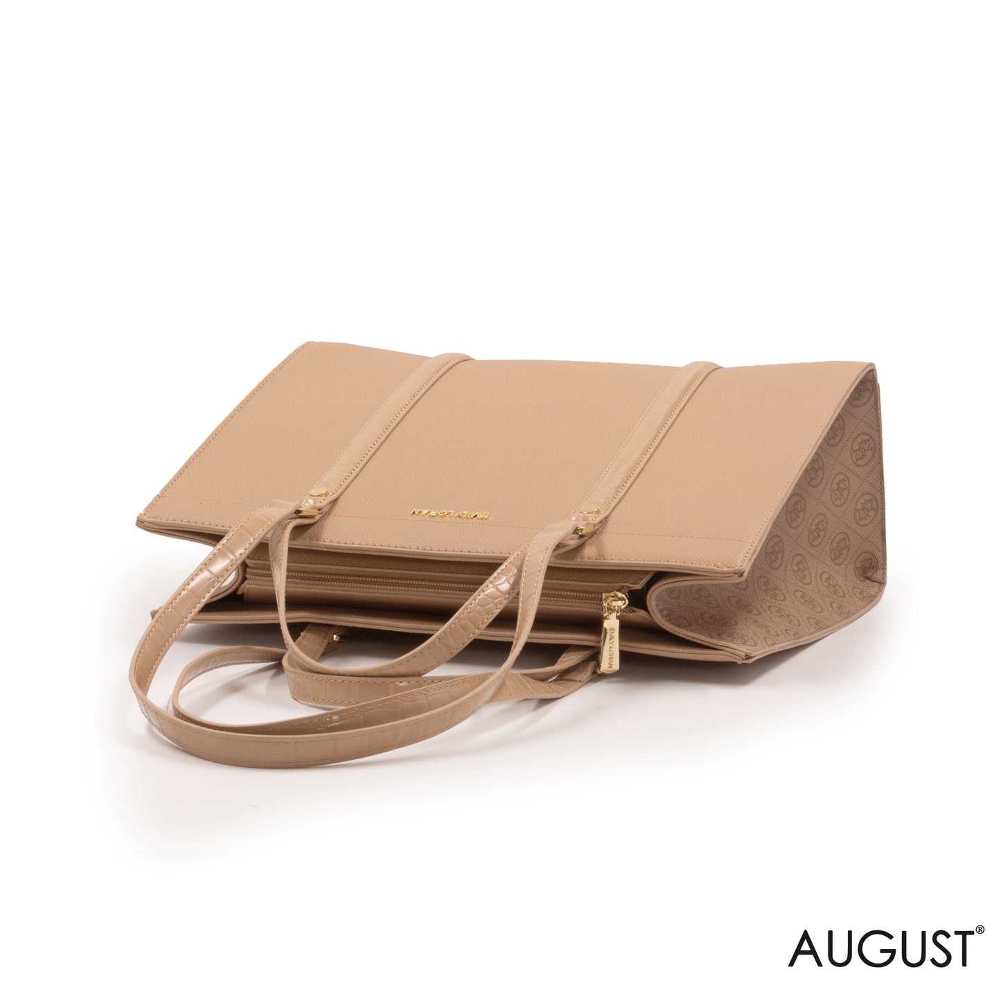 BEIGE EMILY LORAN HANDBAG WITH BEIGE LEATHER TRIM -LARGE