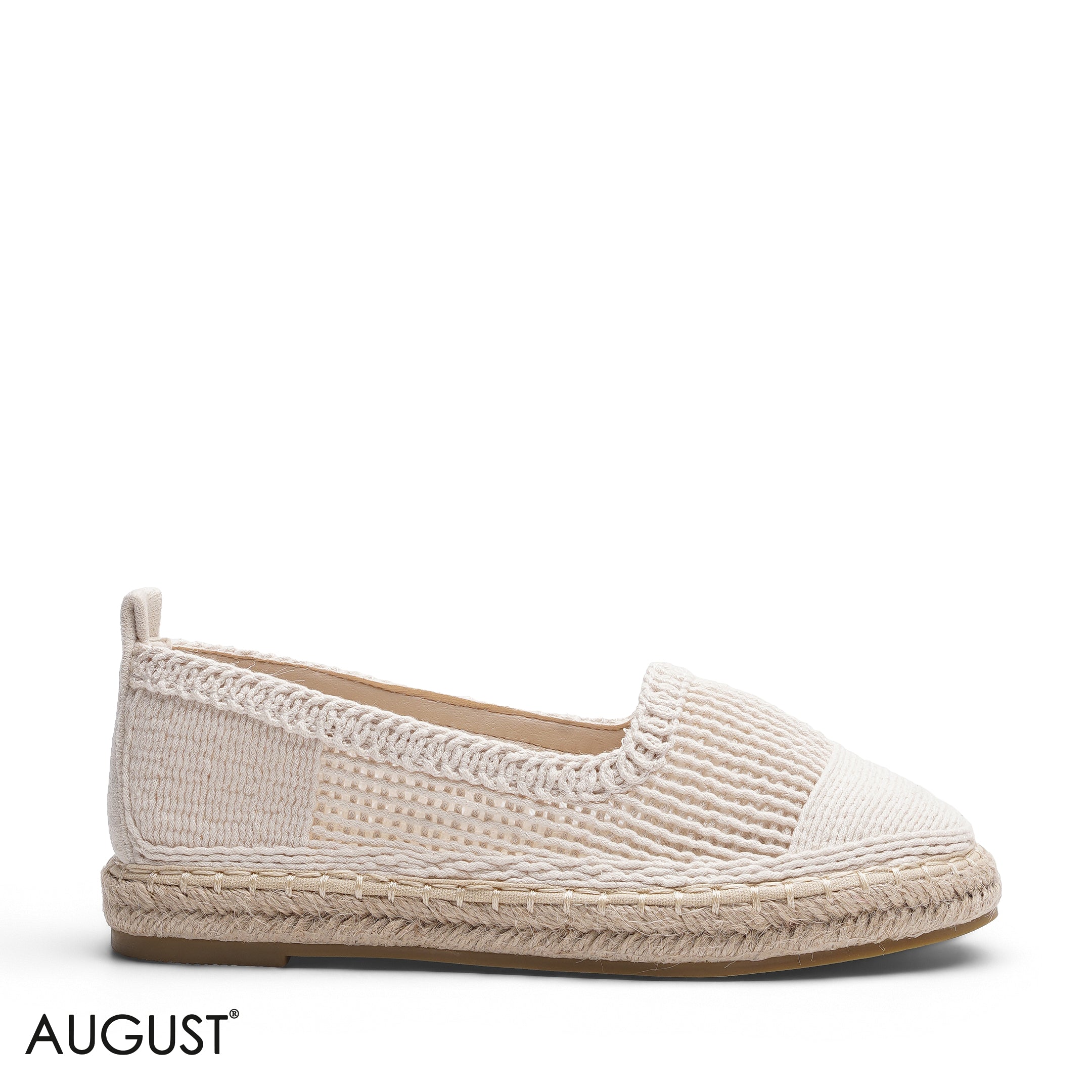 BEIGE CROCHET KNIT ESPADRILLE FLATS