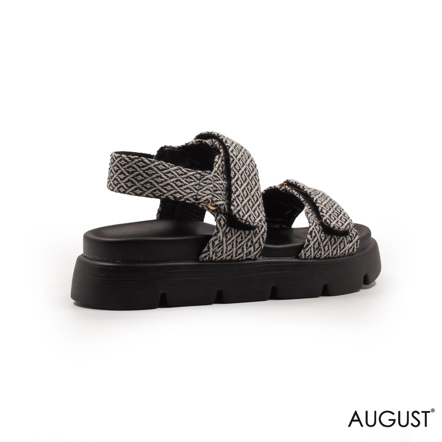 ENGRAVED FABRIC SANDAL WITH THICK LEATHER SOLE