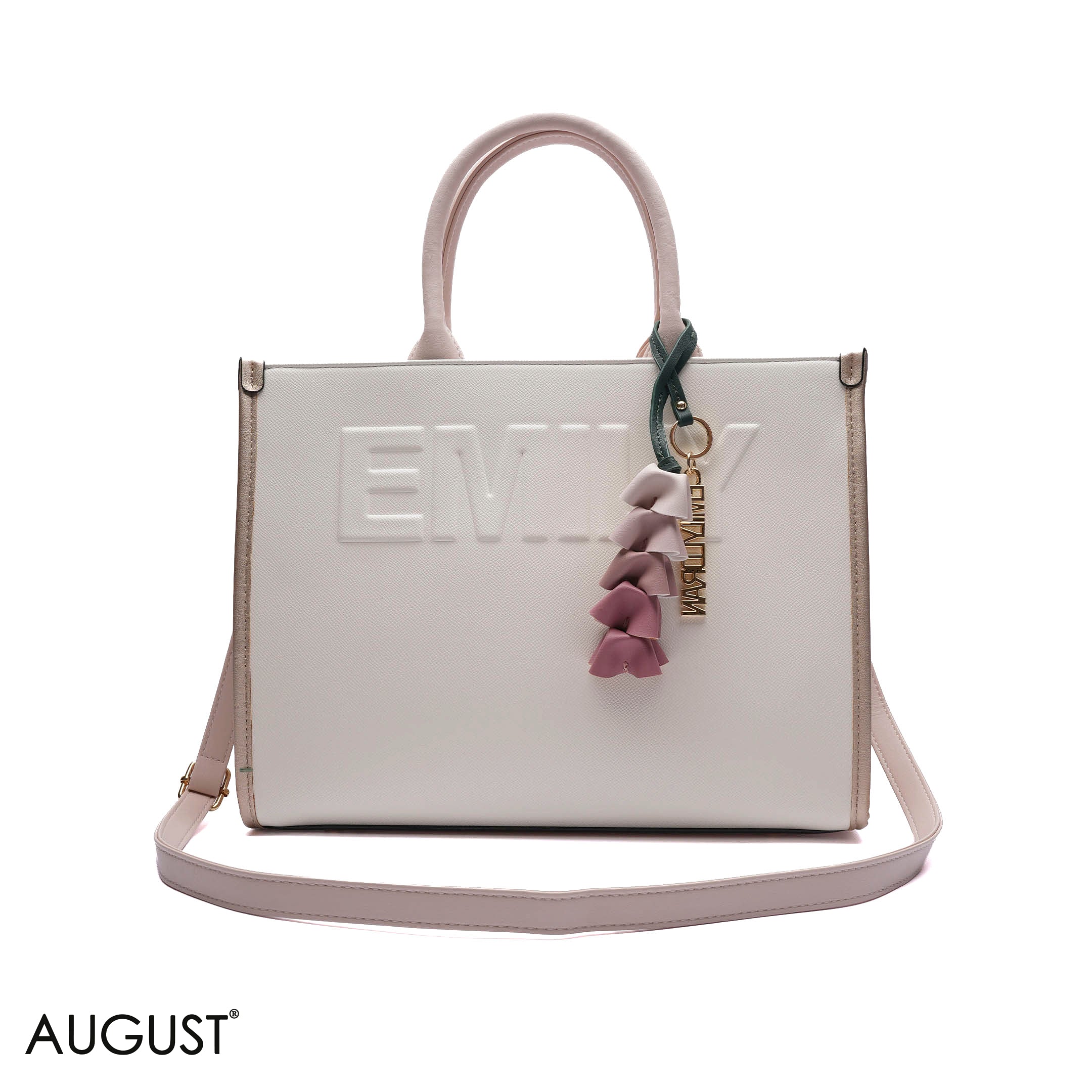 EMBOSSED LOGO TOTE BAG WITH TASSEL CHARM - LARGE