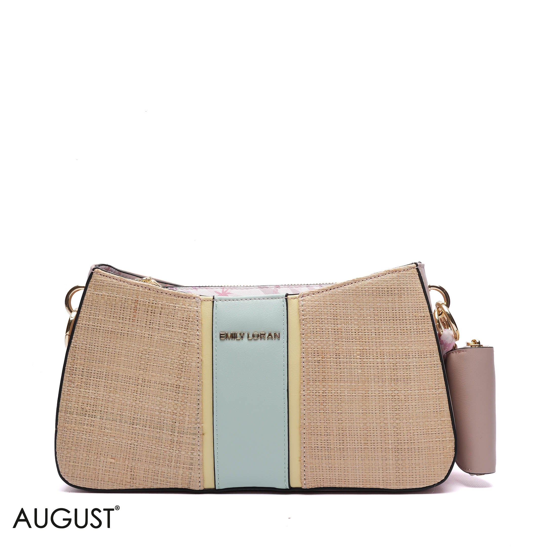 STRAW PANELLED SHOULDER BAG