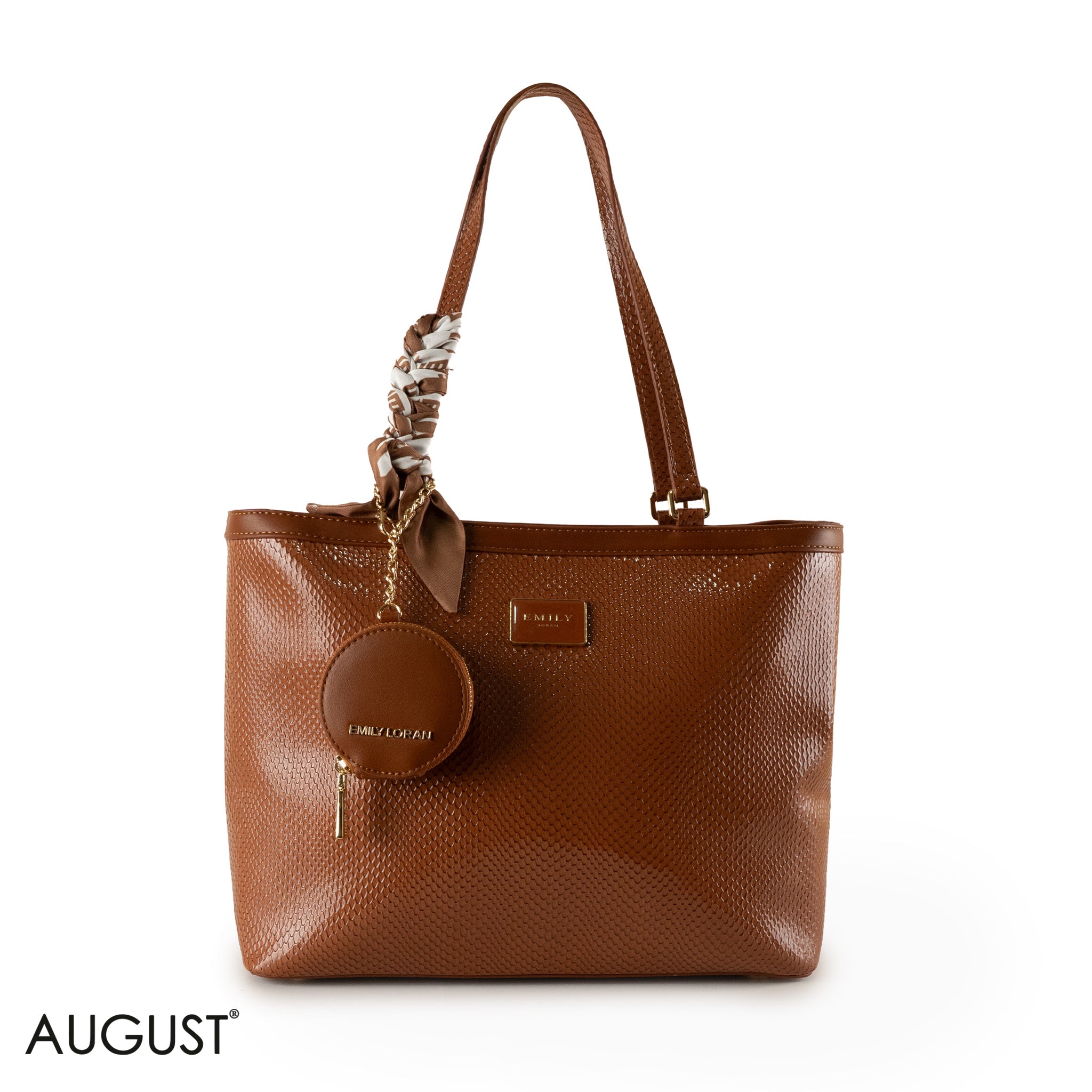 GLOSSY SNAKE LEATHER SHOULDER BAG WITH SCARF - LARGE