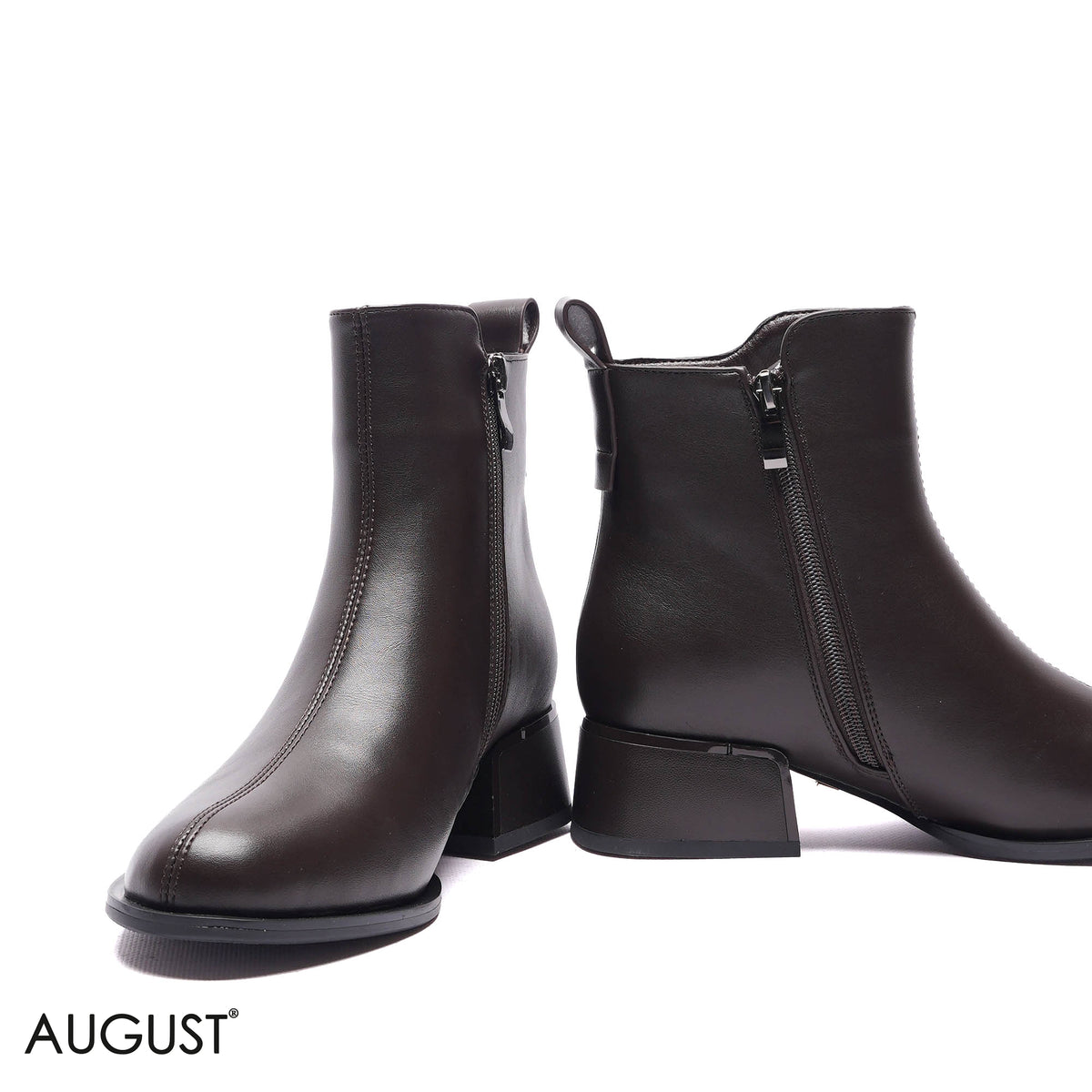 CENTER-SEAM LOW BLOCK HEEL ANKLE BOOTS