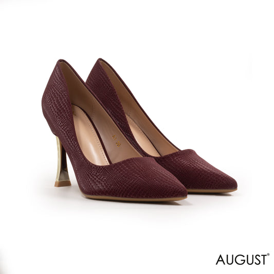 MAROON SNAKESKIN -EFFECT WITH METALLIC HEEL SHOES