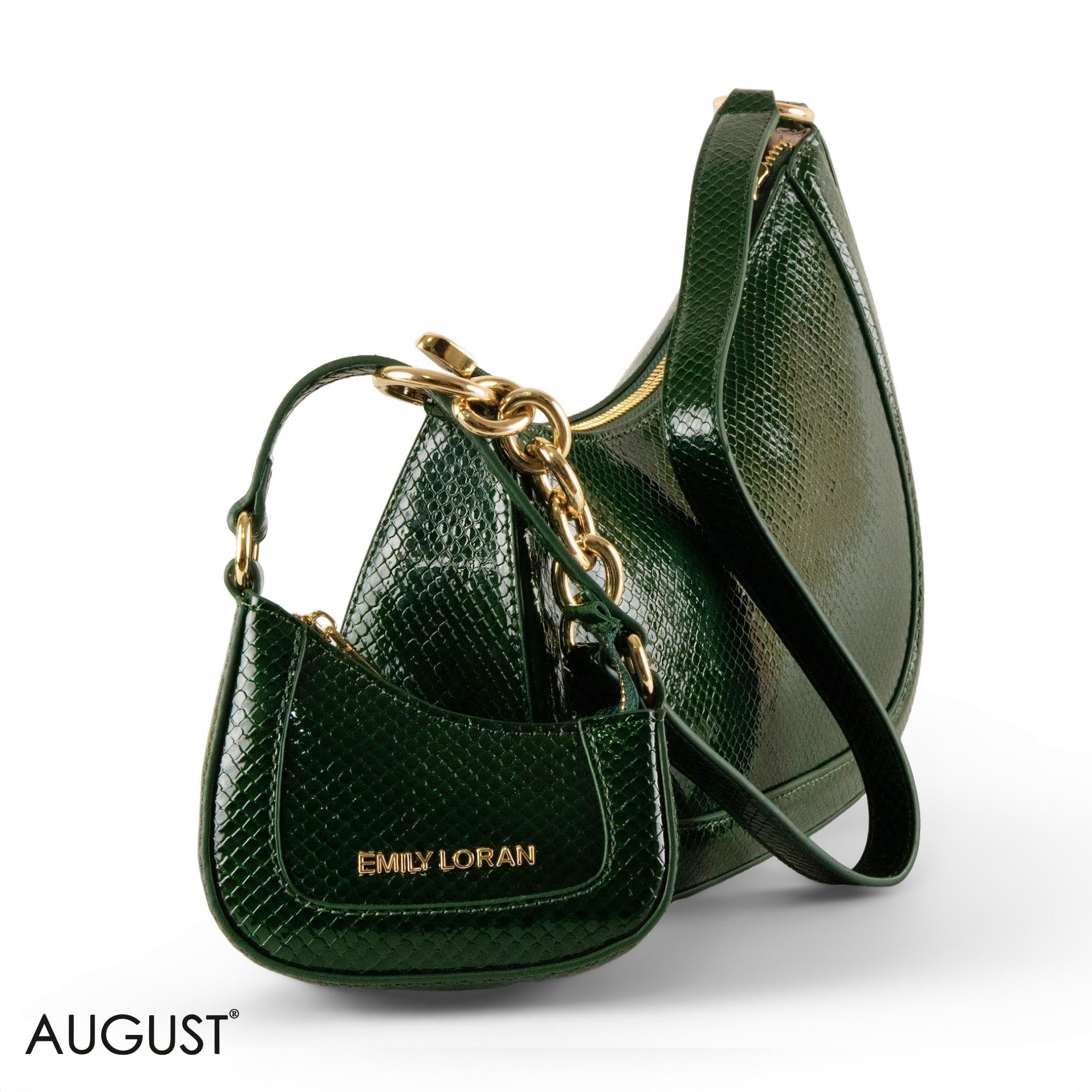 MODERN GLOSSY SNAKE LEATHER SHOULDER BAG WITH MINI WALLET - SMALL