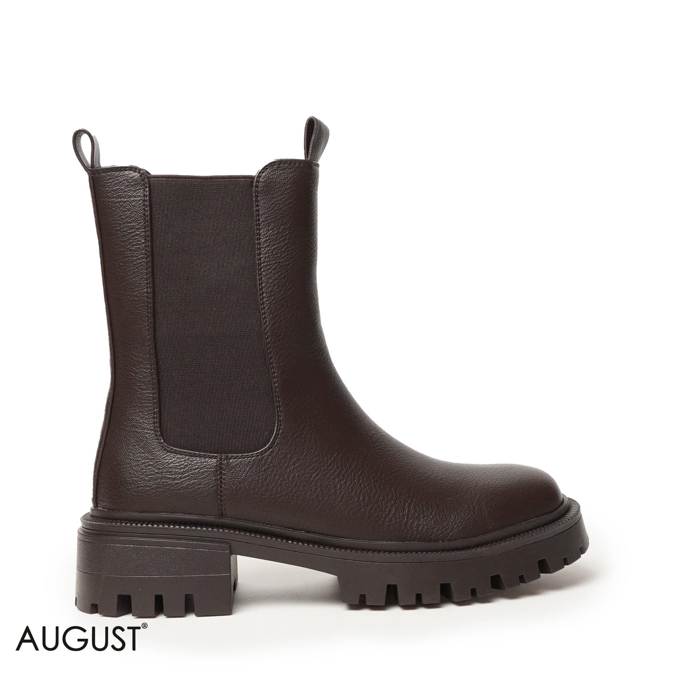 BROWN LEATHER ANKLE BOOTS WITH ELASTIC SIDES