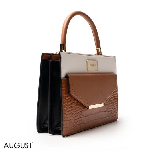 CROC LEATHER HANDBAG WITH FLAP - MED